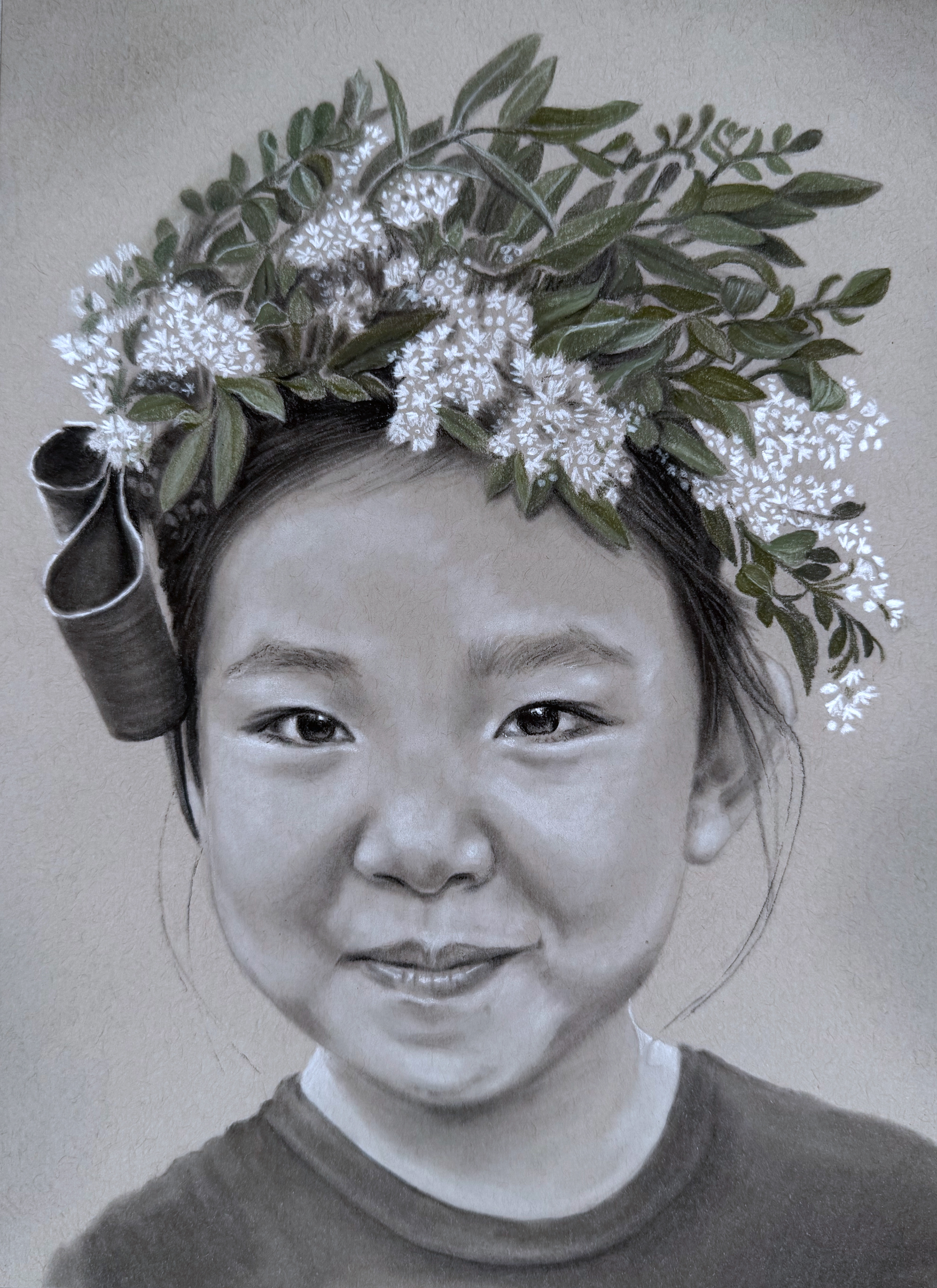 Redwood Princess Portrait of Quinne | Charcoal and PanPastel on Strathmore Toned Paper | 2025 : SOLD Private Collector