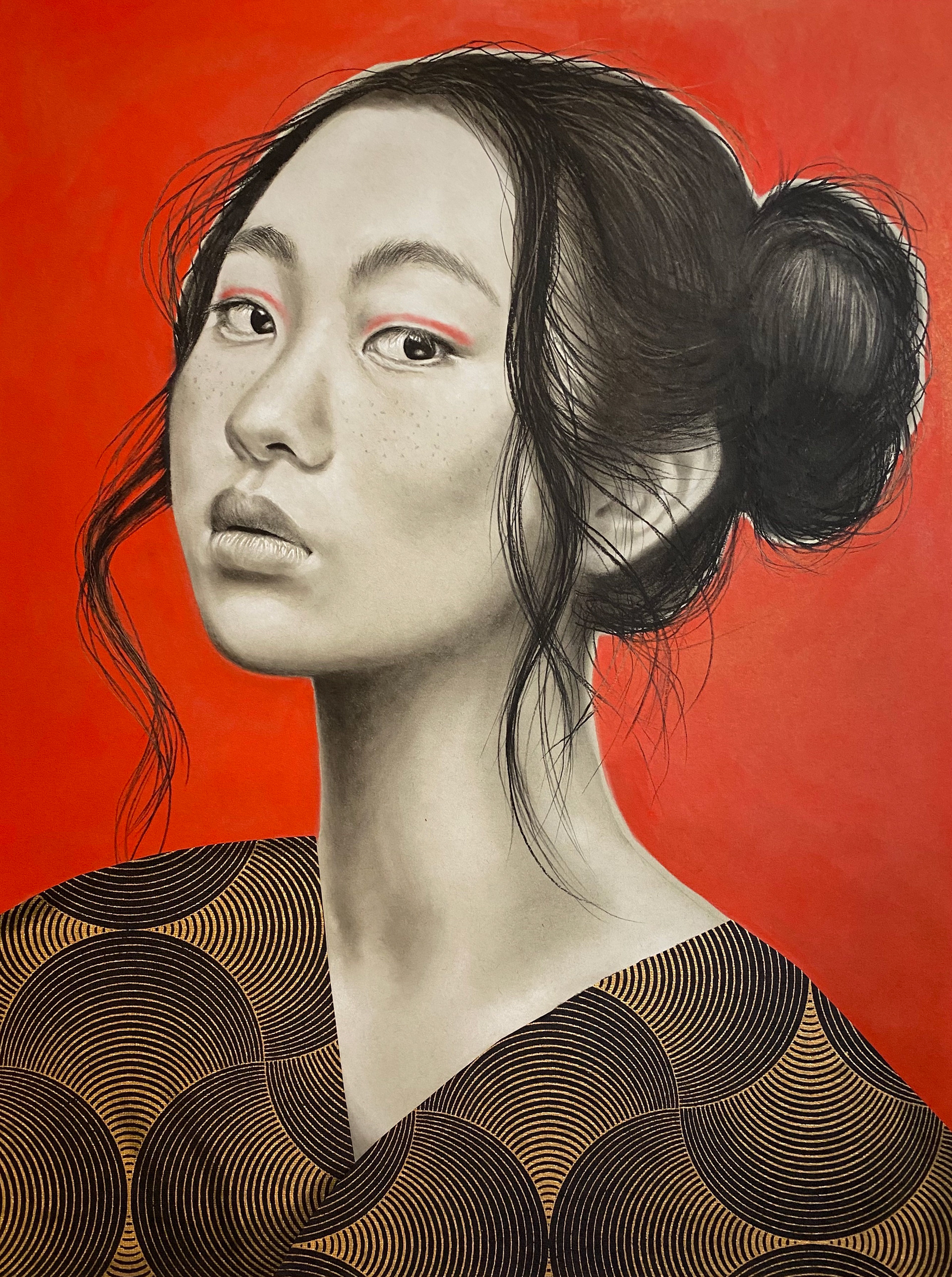 Kintsugi II | Charcoal Pencil, PanPastel and Japanese Washi Paper on Strathmore Toned Paper : 36x24" : 2023 : Professionally framed with archival linen matting and museum glass $5,800 | Available | Prints Available