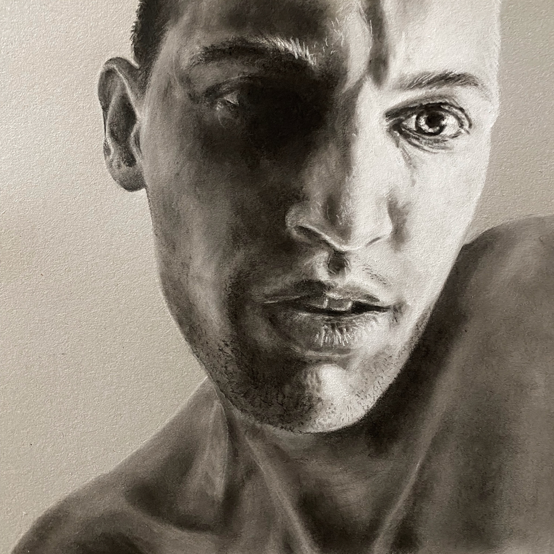 All'Ombra | Charcoal Pencil and PanPastel on Strathmore Toned Paper : 16x16" : 2022 : Professionally framed with archival matting and museum glass $1,200 | Original Available | Prints Available