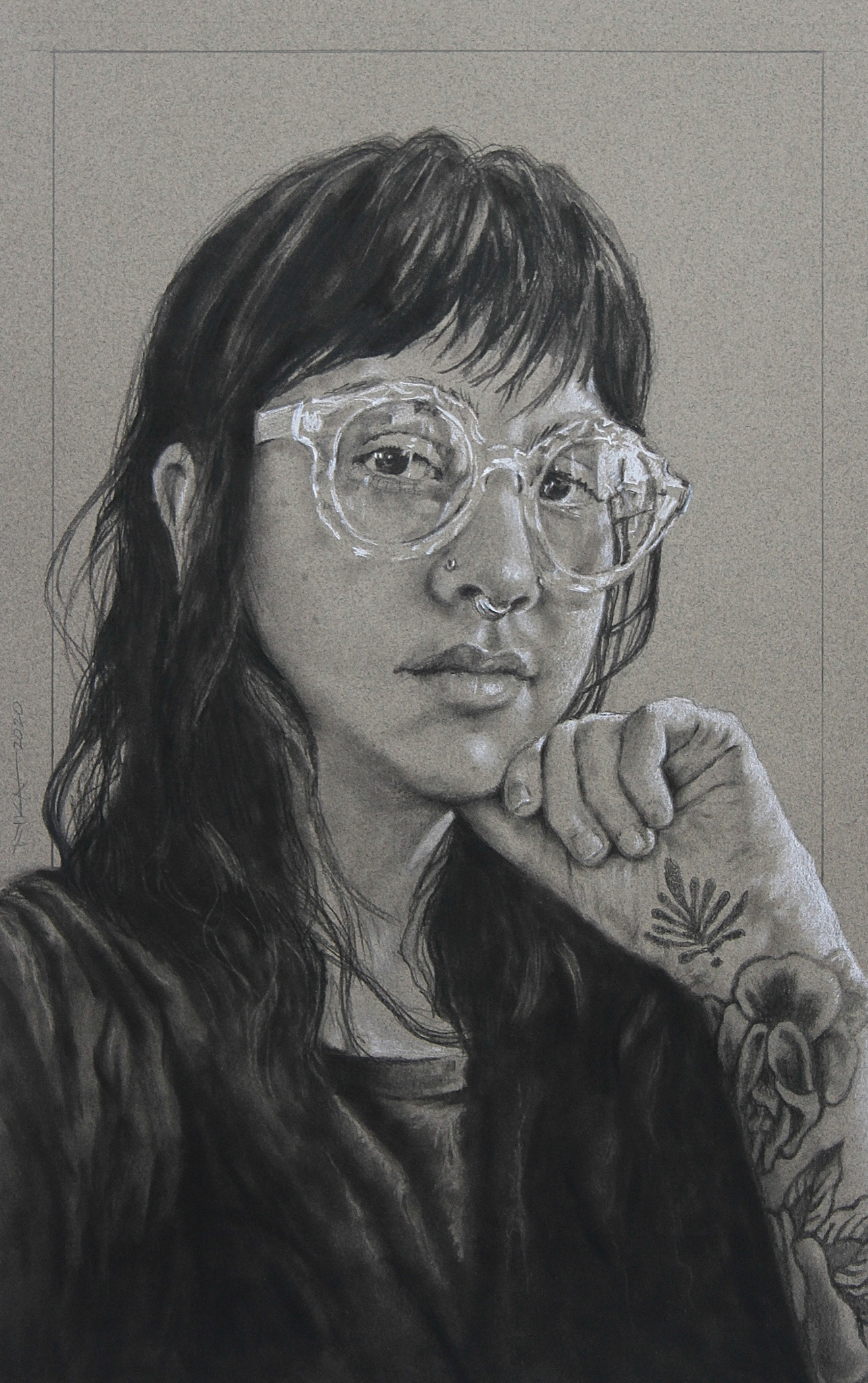 Lindsey | Charcoal Pencil and PanPastel on Strathmore Toned Paper : 26x20" : 2020 : Professionally framed with archival leather matting, silver inset and museum glass | Original SOLD
