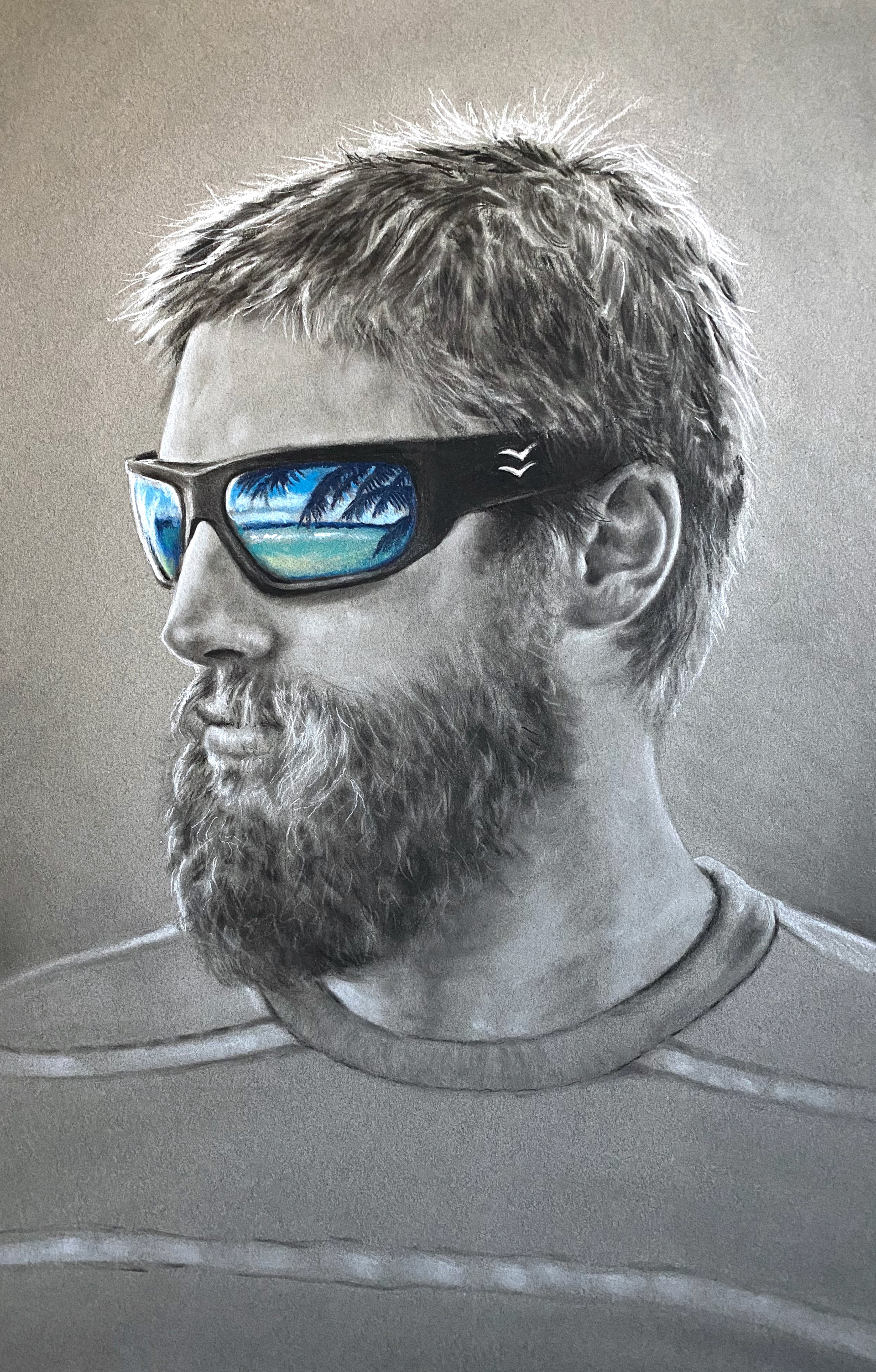 Grayson | Commission for iSea Sunglasses of Grayson Fletcher : Charcoal and Pastel Pencils and PanPastel on Strathmore Artagain Toned Paper | Santley Private Collection | Prints Available