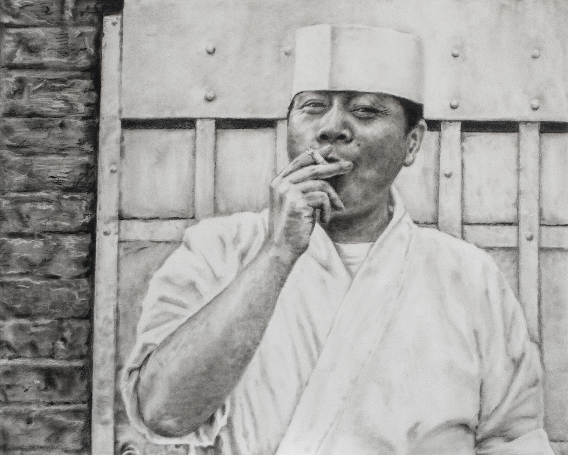 Night Cook in New York | Carbon Pencil and PanPastel on Canson Vellum : 30x26" : 2019 : Professionally framed with archival matting and museum glass : $2,800 | Available | Prints Available