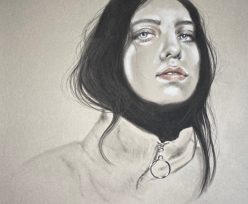 Gravity | Charcoal and Pastel Pencils with PanPastel on Strathmore Toned Paper | Unframed Size 13x15” : 2023 : $800 | Original Available | Prints Available