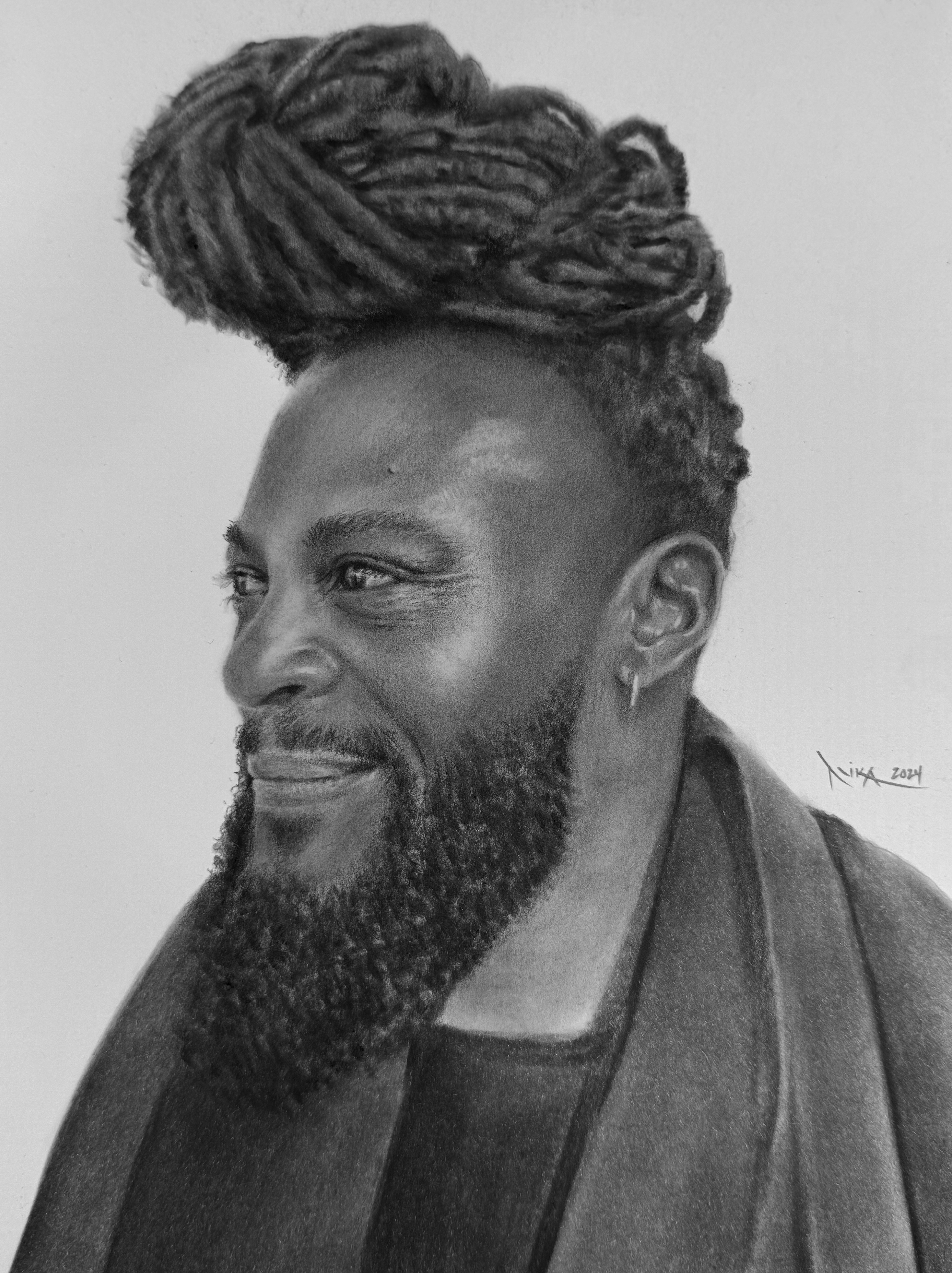 Muse Encounters : Portrait of Miles Regis. | Graphite Pencil and PanPastel on Strathmore Paper : 11x8" : 2024 : Professionally framed with Black Burlwood frame, archival matting and museum glass $2,200 | Original Available | Prints Available
