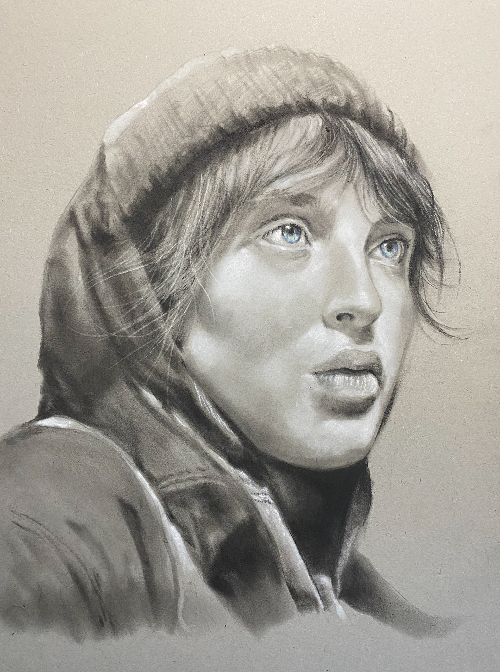 Because of Her | Charcoal Pencil and PanPastel on Strathmore Toned Paper : Unframed Size 11x9” : 2023 : $600 | Original Available | Inquire for Prints
