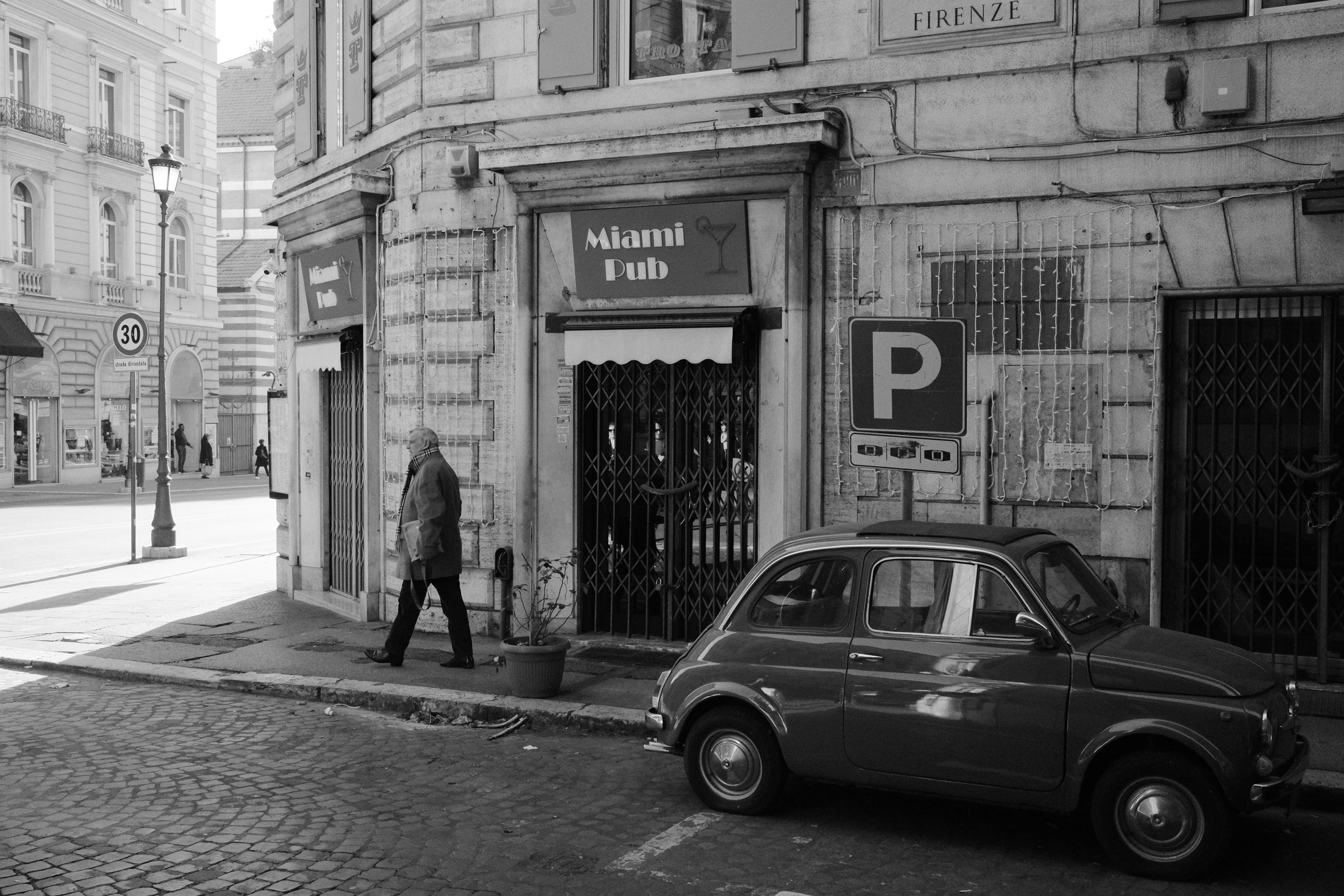 A Fiat parked on the street. Rome, Italy 2024.