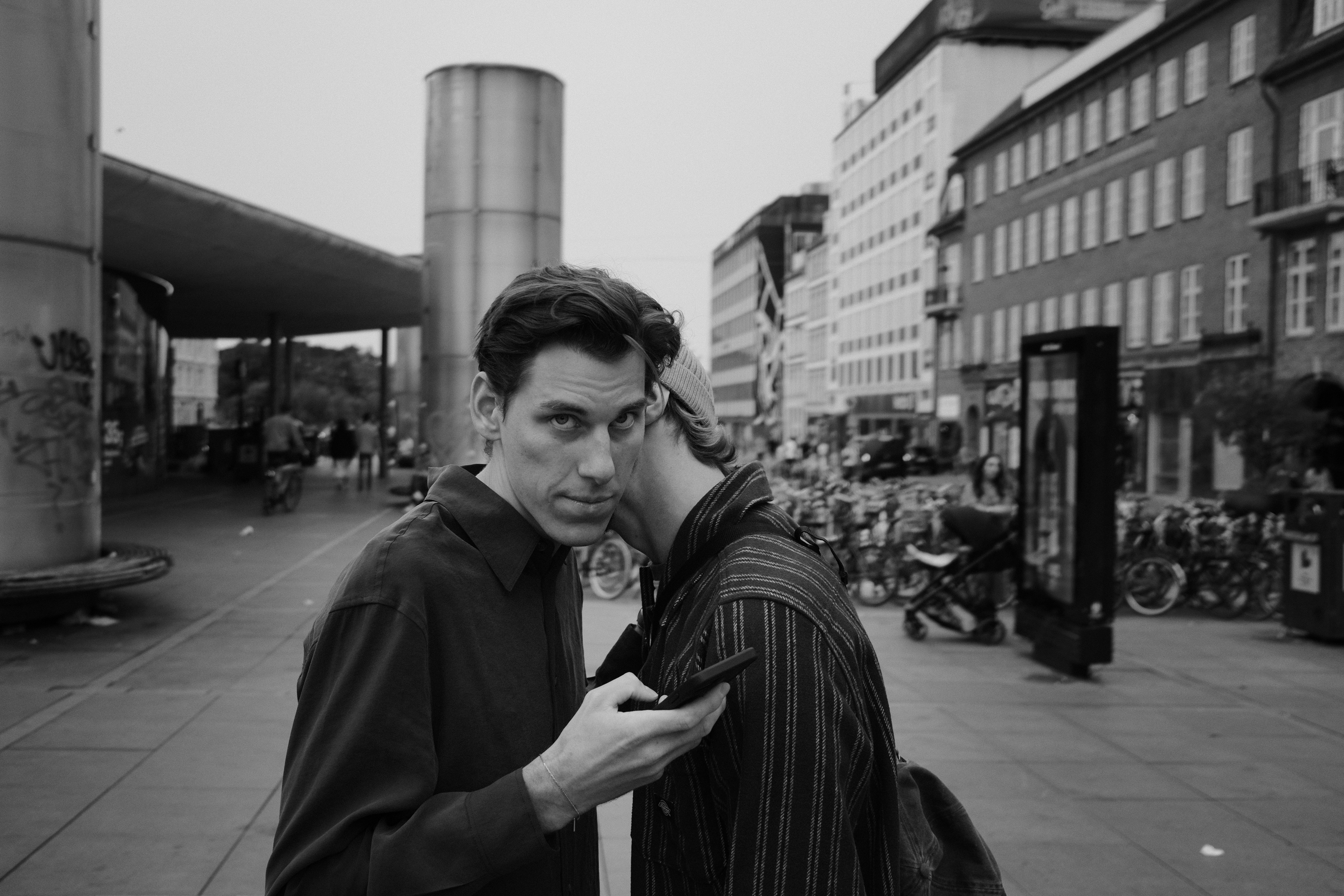 Two men in a romantic interaction. Copenhagen, Denmark 2024.