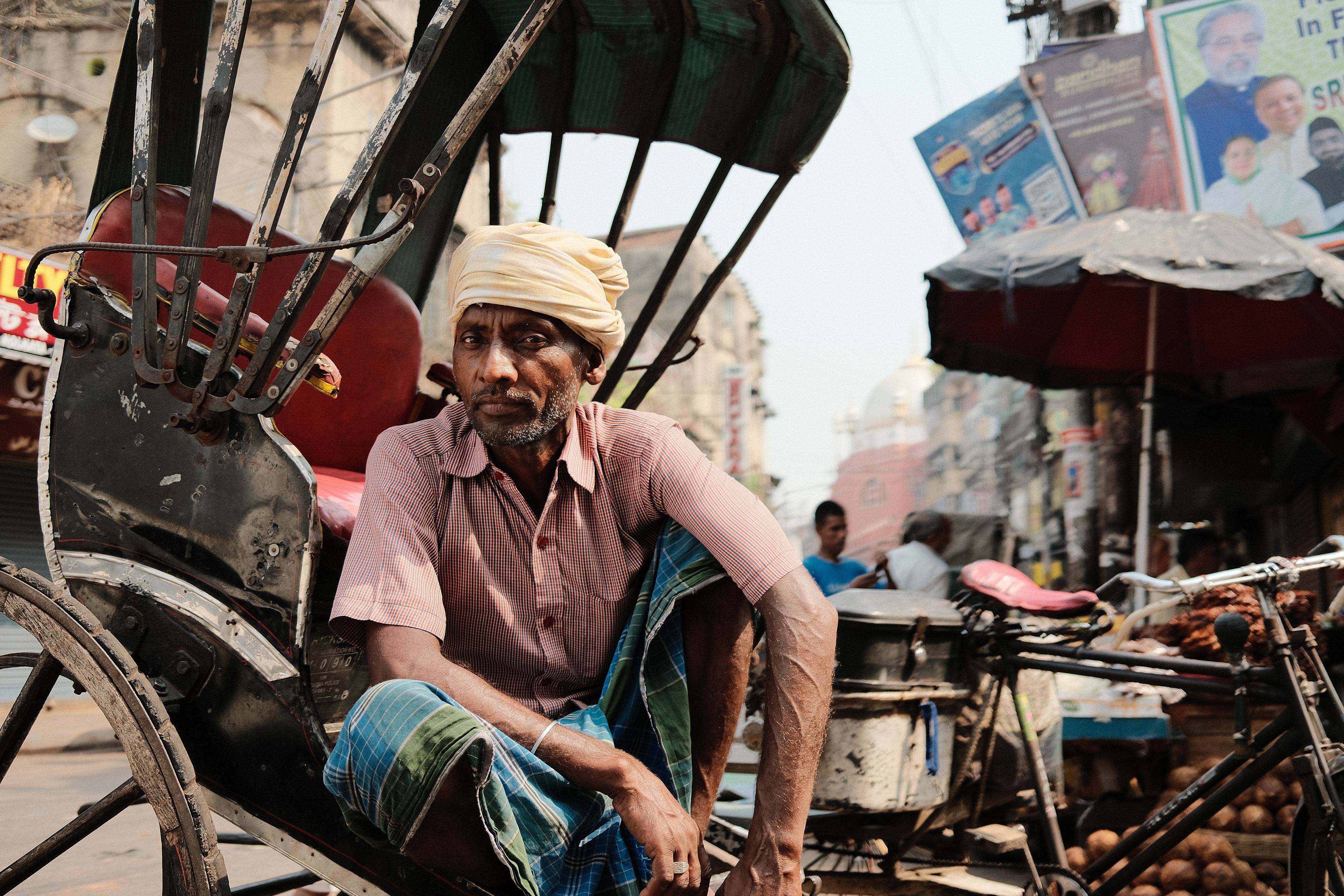 Rickshaw puller resting. Calcutta, India 2024.