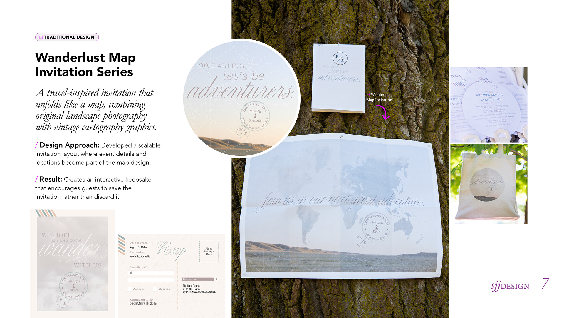 Travel map invitation design by sjjdesign featuring folded paper textures, destination graphics and personalized event stationery.