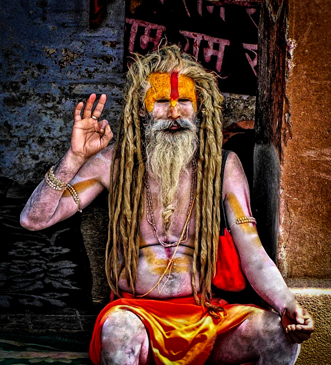 A sadhu, a Hindu holy person who has completely renounced worldly life to focus on spiritual liberation