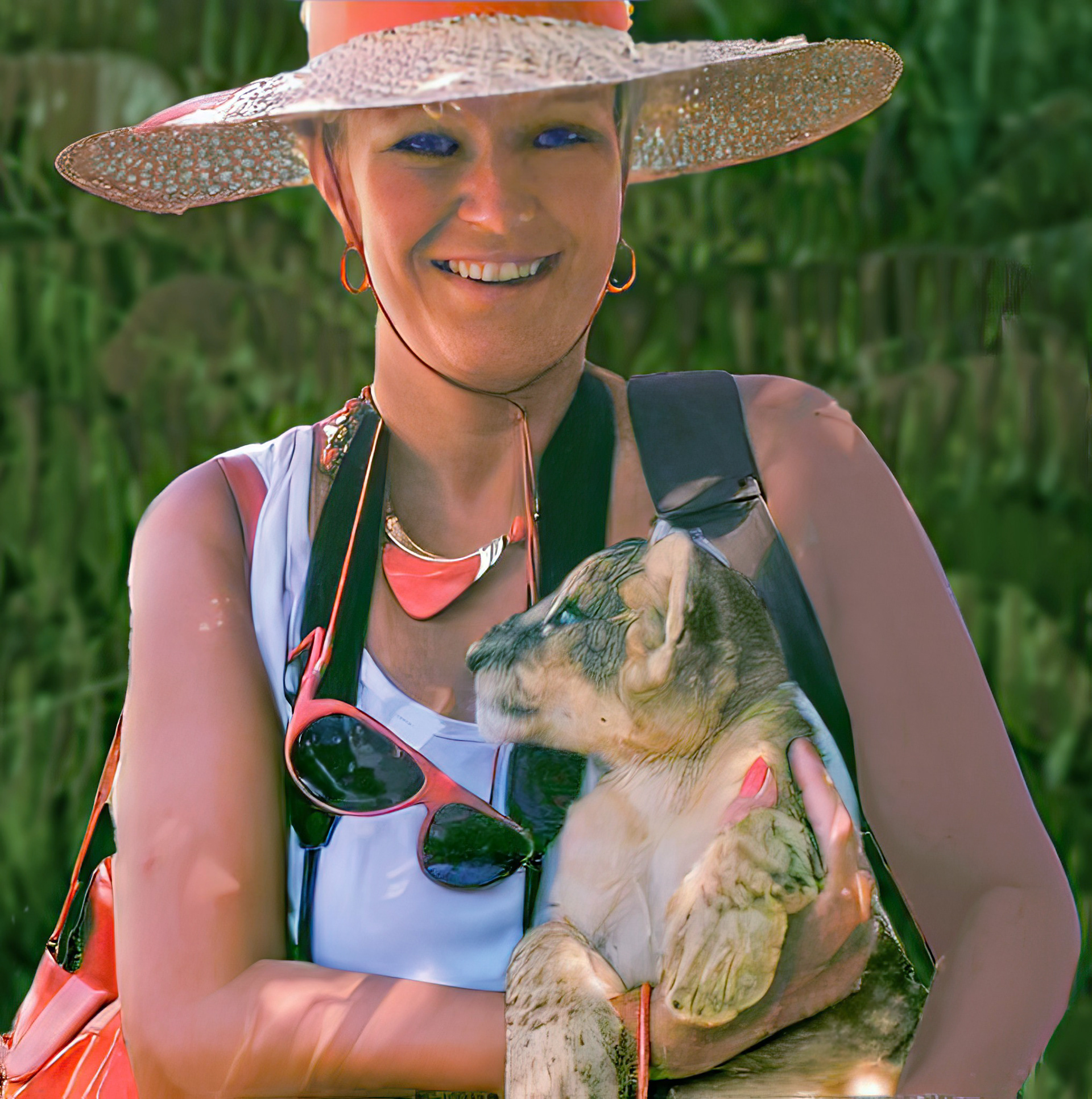 Cuddling a lion cub in Tunisia