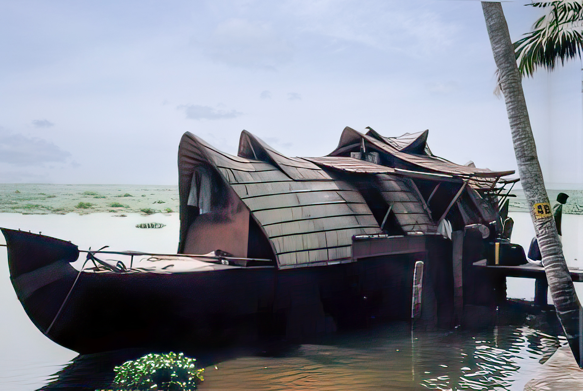 A four-berth rice barge in India