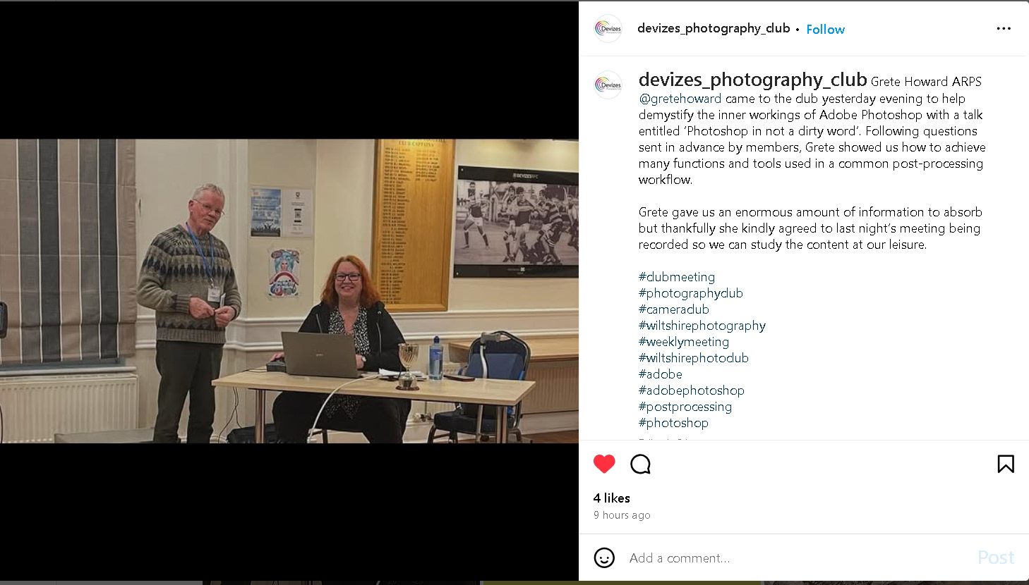 Giving a talk to Devizes Camera Club