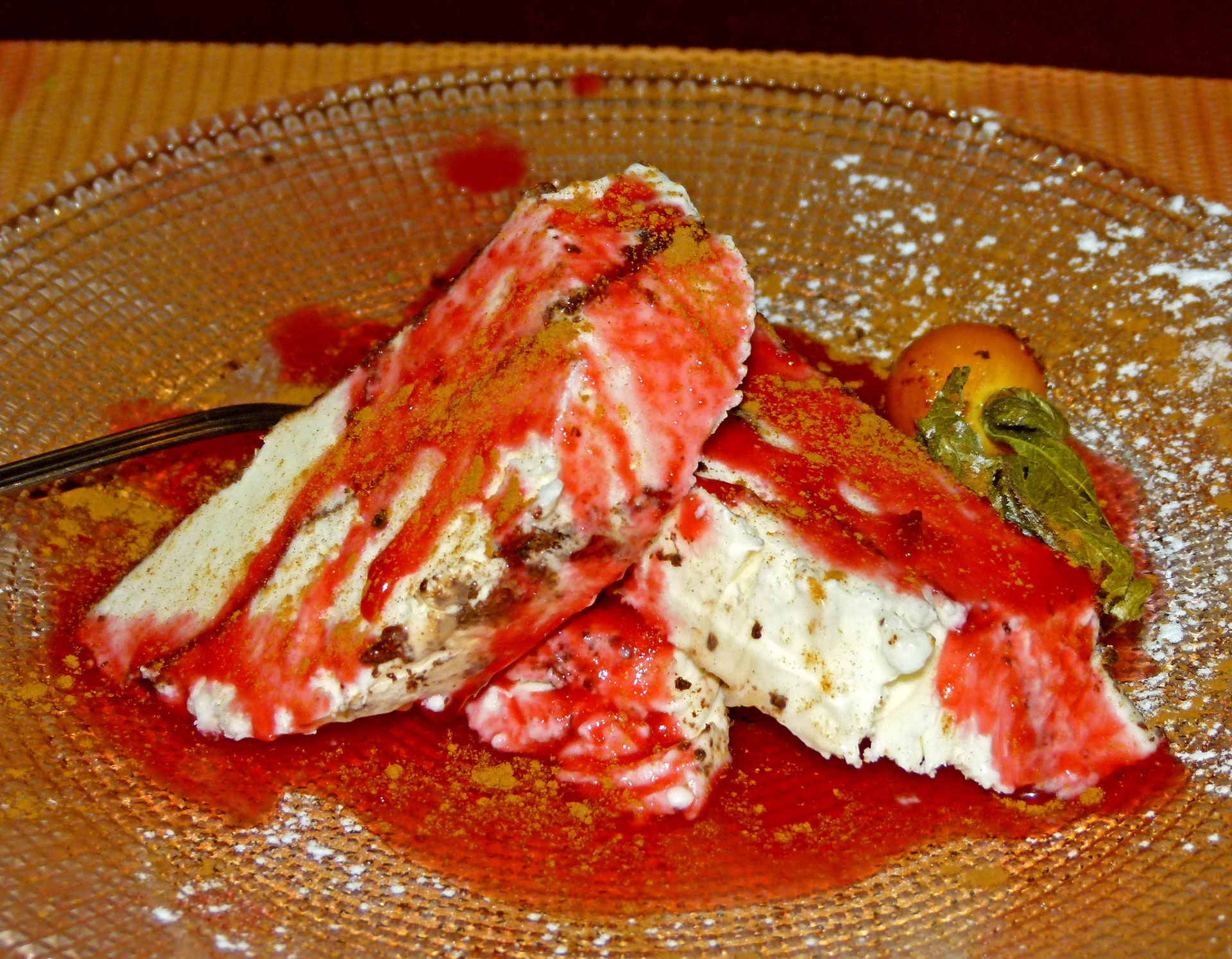 Garlic parfait with berry sauce