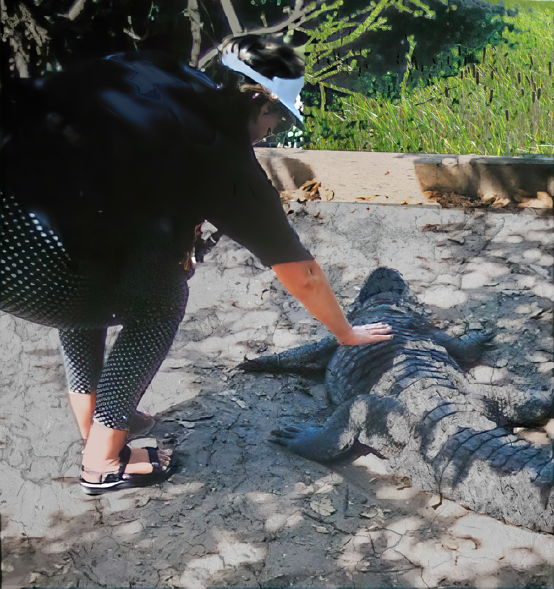 Stroking a crocodile in The Gambia