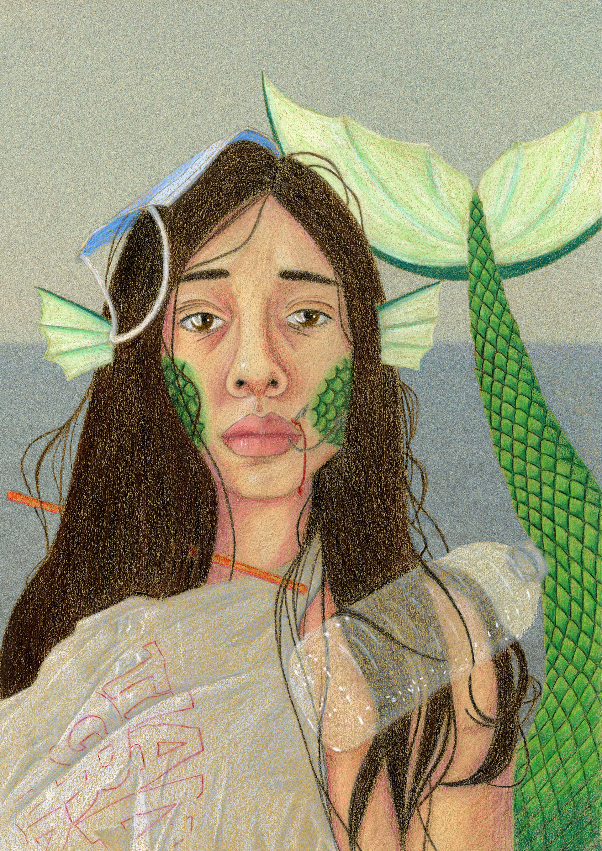 Polluted Mermaid - Colored Pencil
