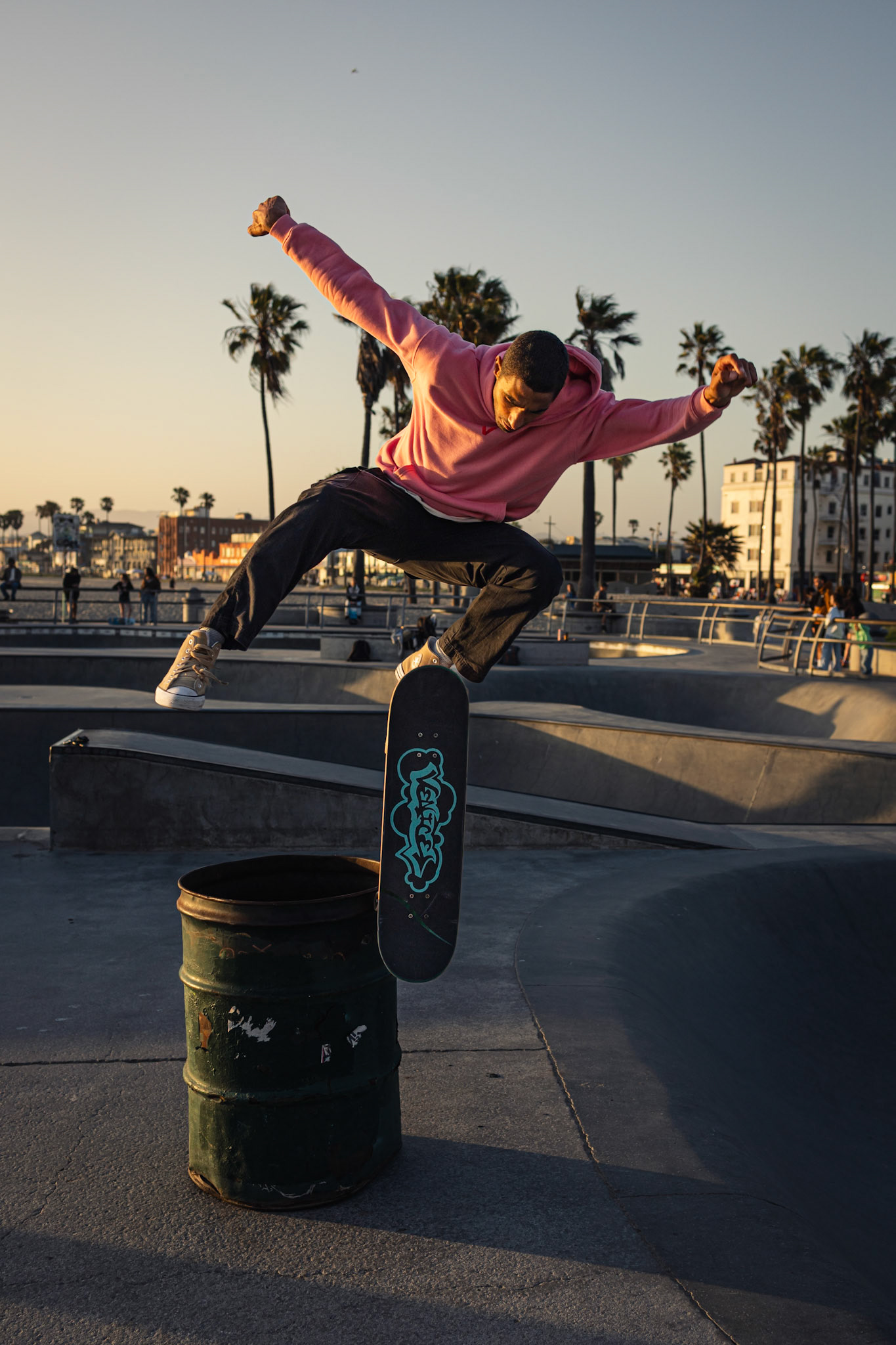 Pink-Hoodie Kick-Flip (Venice Beach, CA, 2025)