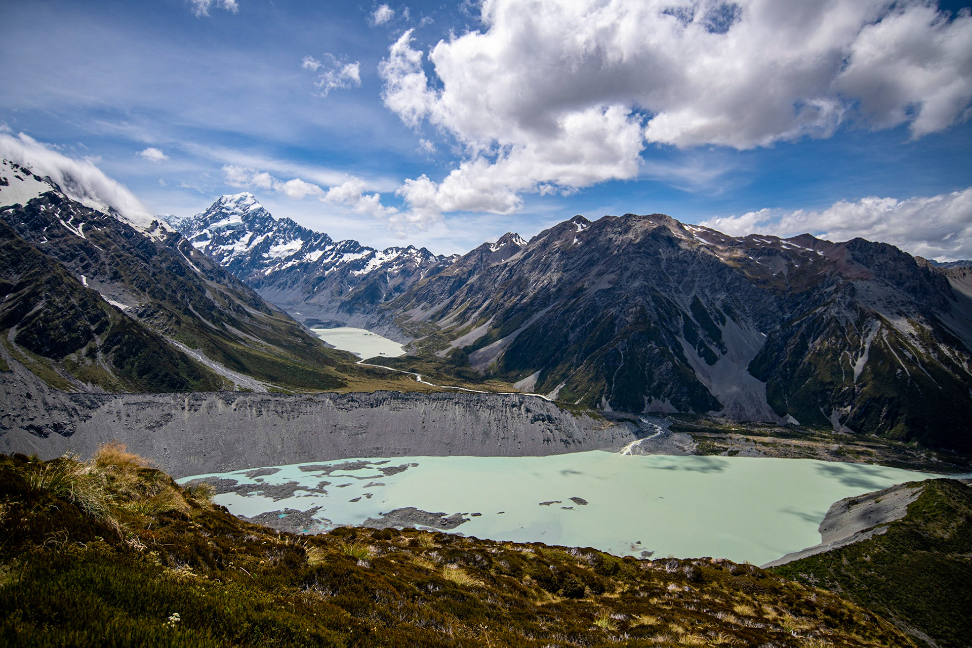 Mount Cook, Mueller Lake and Hooker Lake, Aoraki Mount Cook National Park