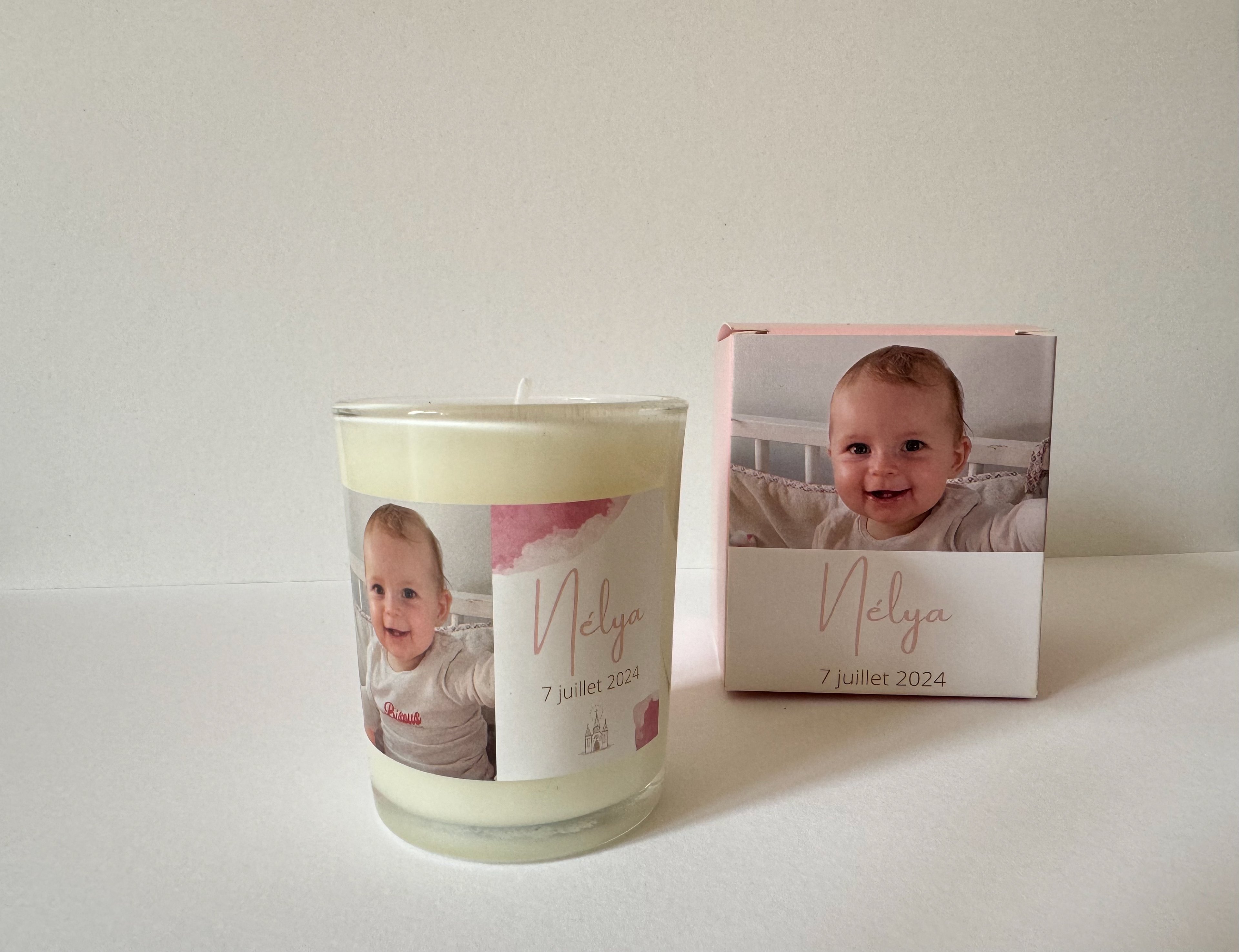 Cadeau de communion (bougie artisanale avec étiquette et boite personnalisée)