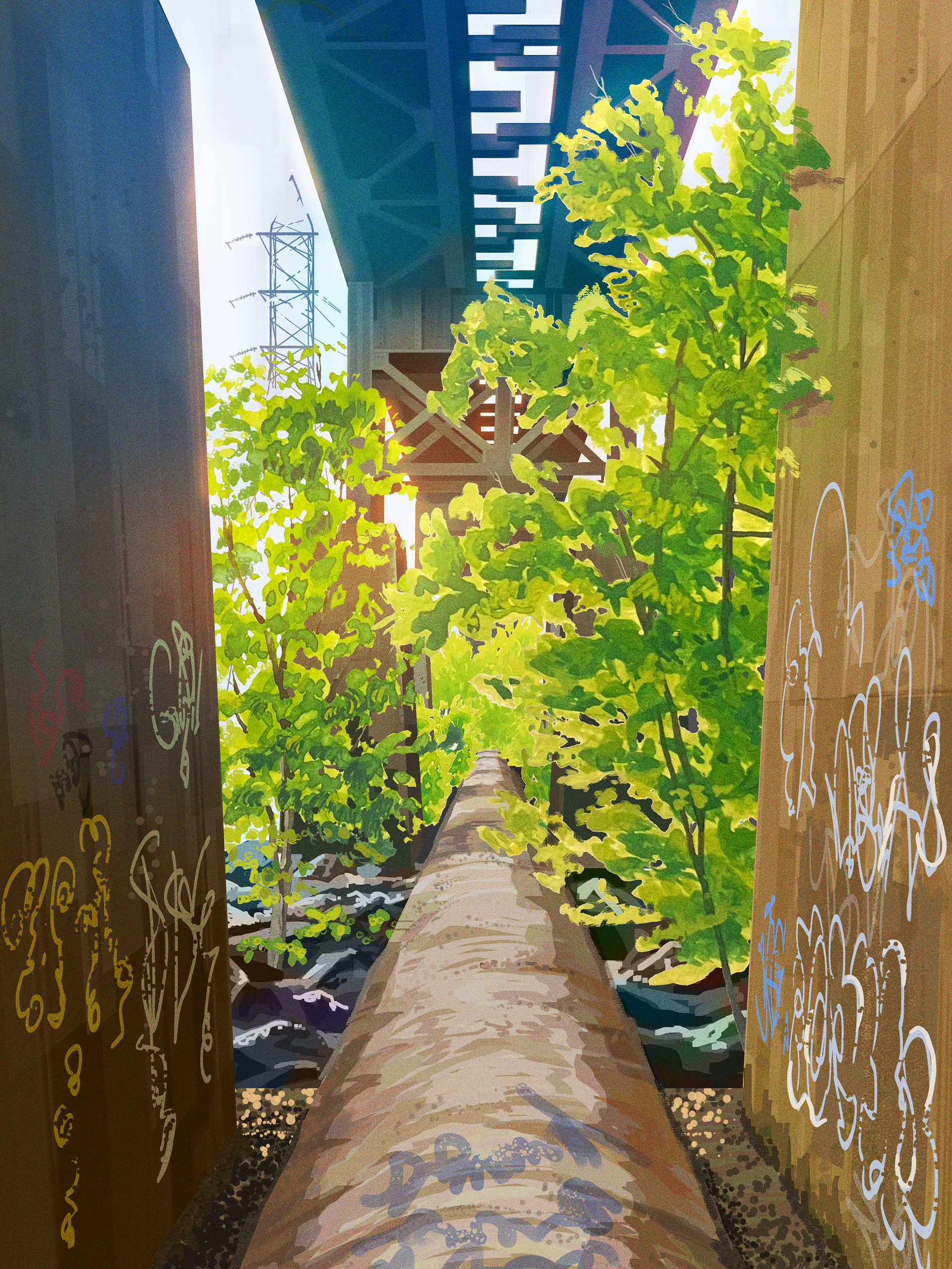 Richmond Pipeline Walk, Gouache & Photoshop