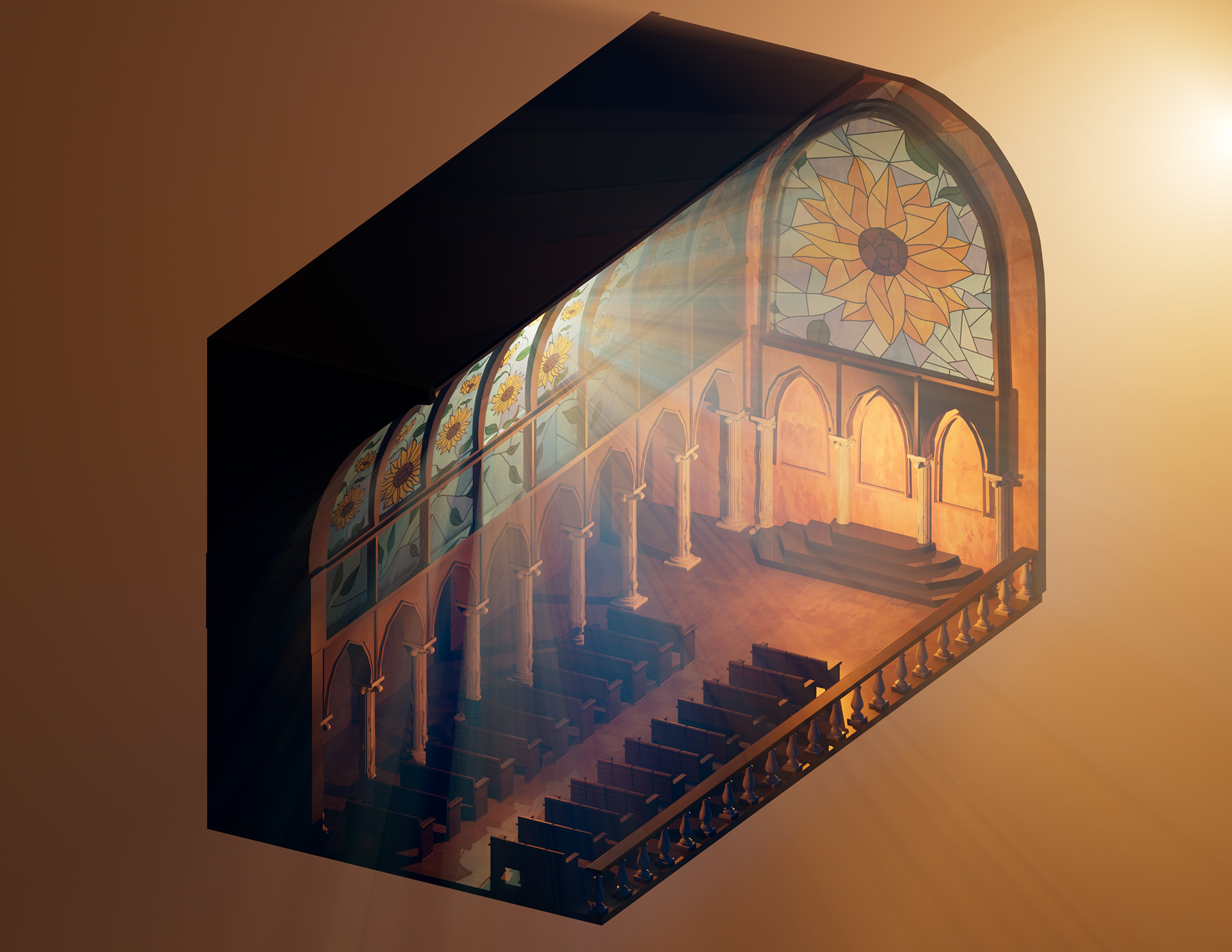 Sunflower Cathedral, Autodesk Maya, textures painted in Photoshop