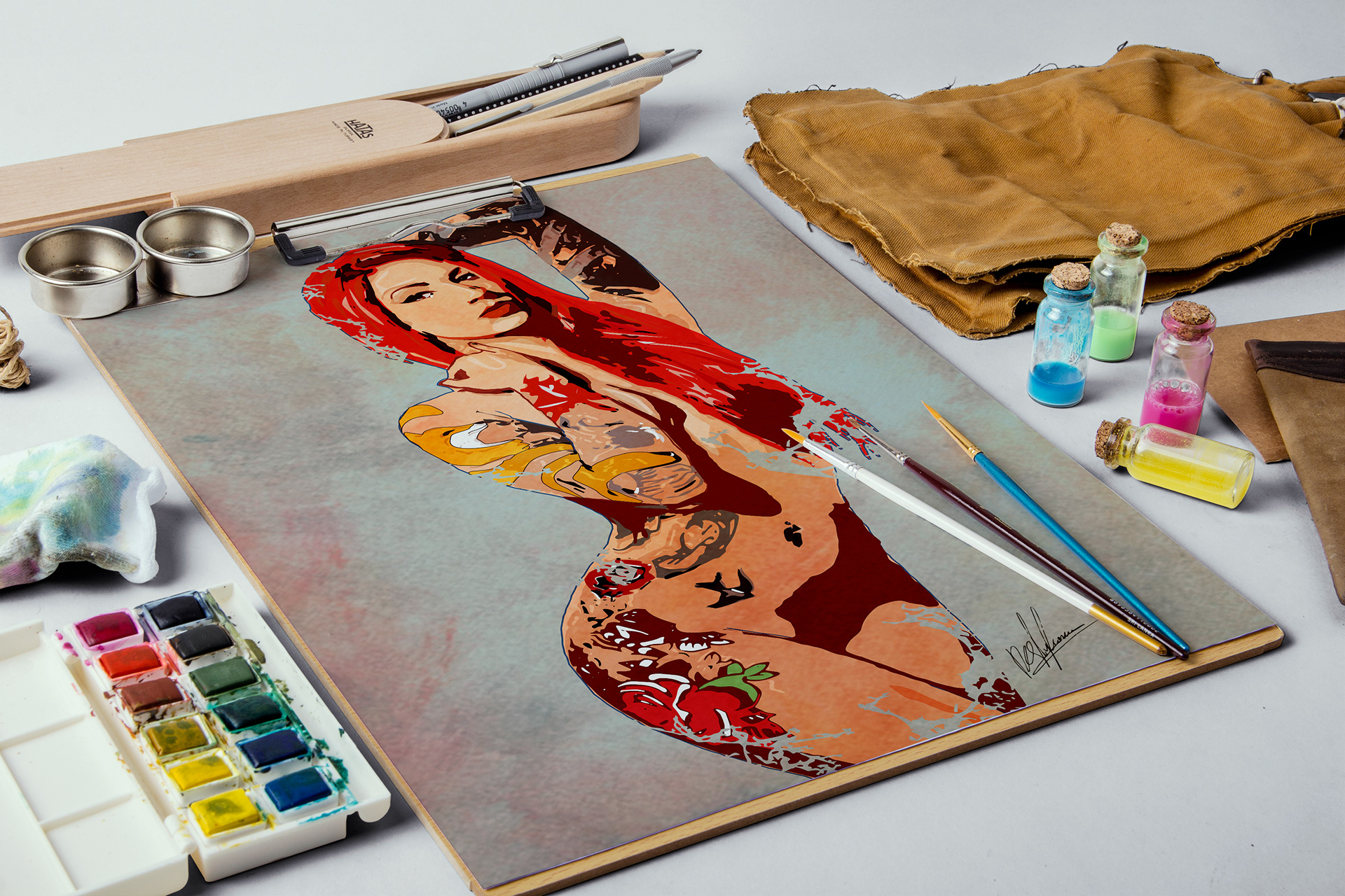 PeteSake Designs - Cervena Fox digital Illusration of a tattoo girl vol:1