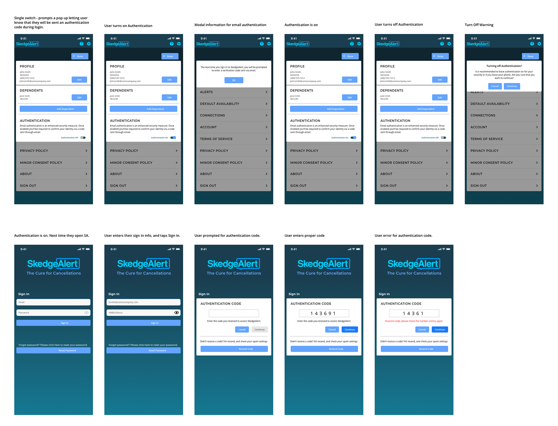 Settings and login user flows