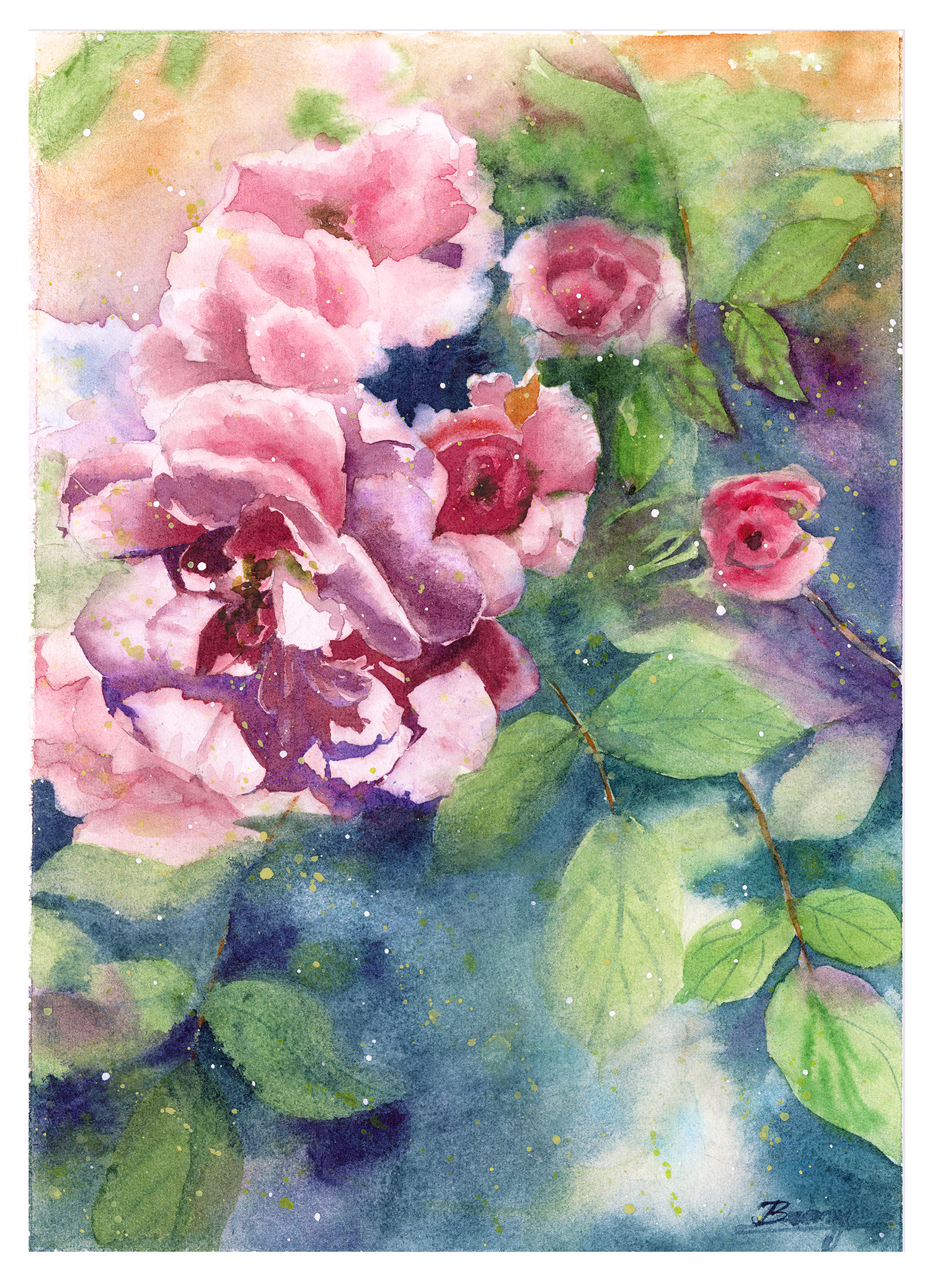 My Neighbour's Roses 7x9 14x18 24x36 Exhibited at the 34th Art in the workplace