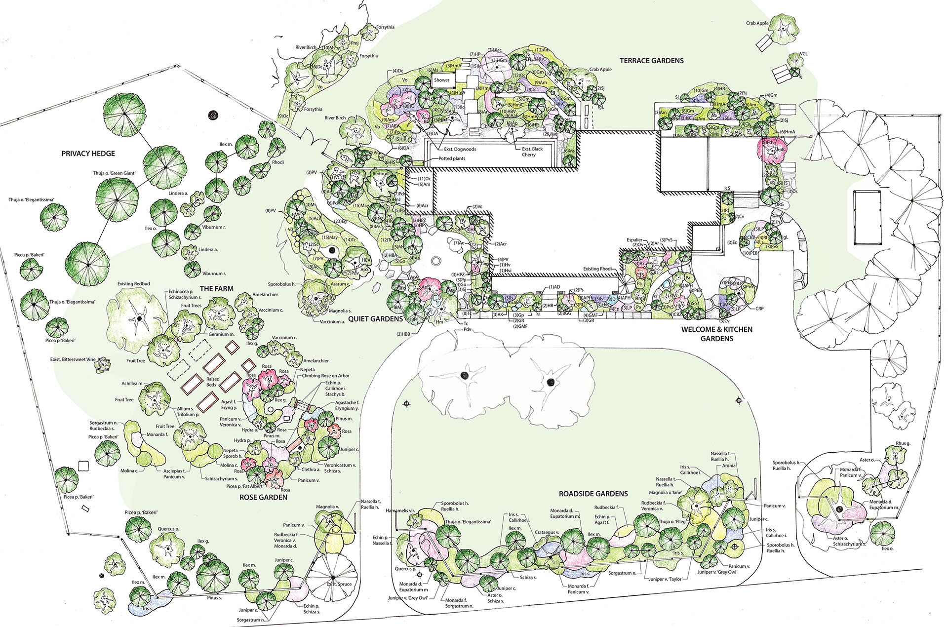 Planting plan for the front gardens surrounding the home