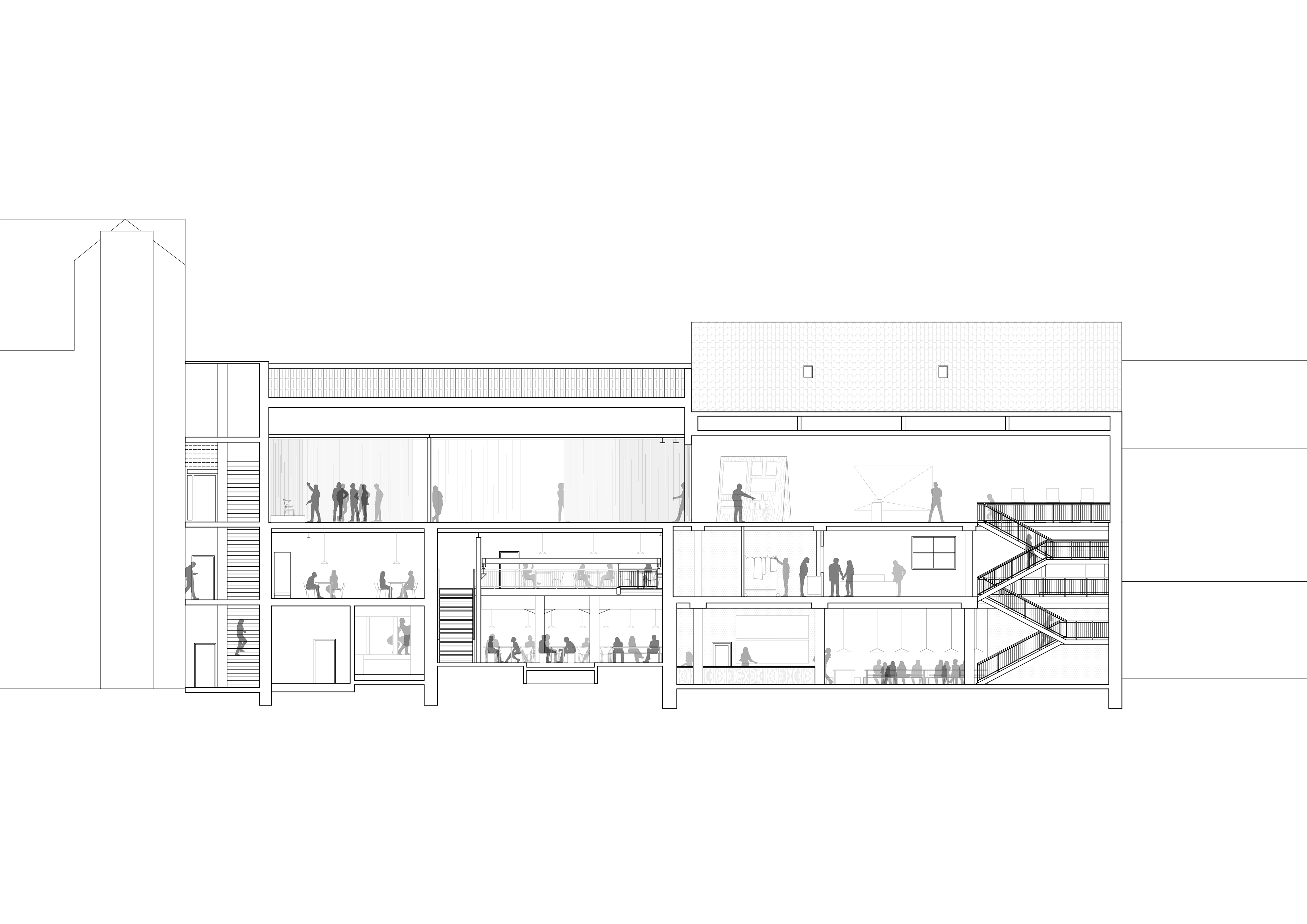 Schnitt Ausstellungsfläche/Mensa/Café