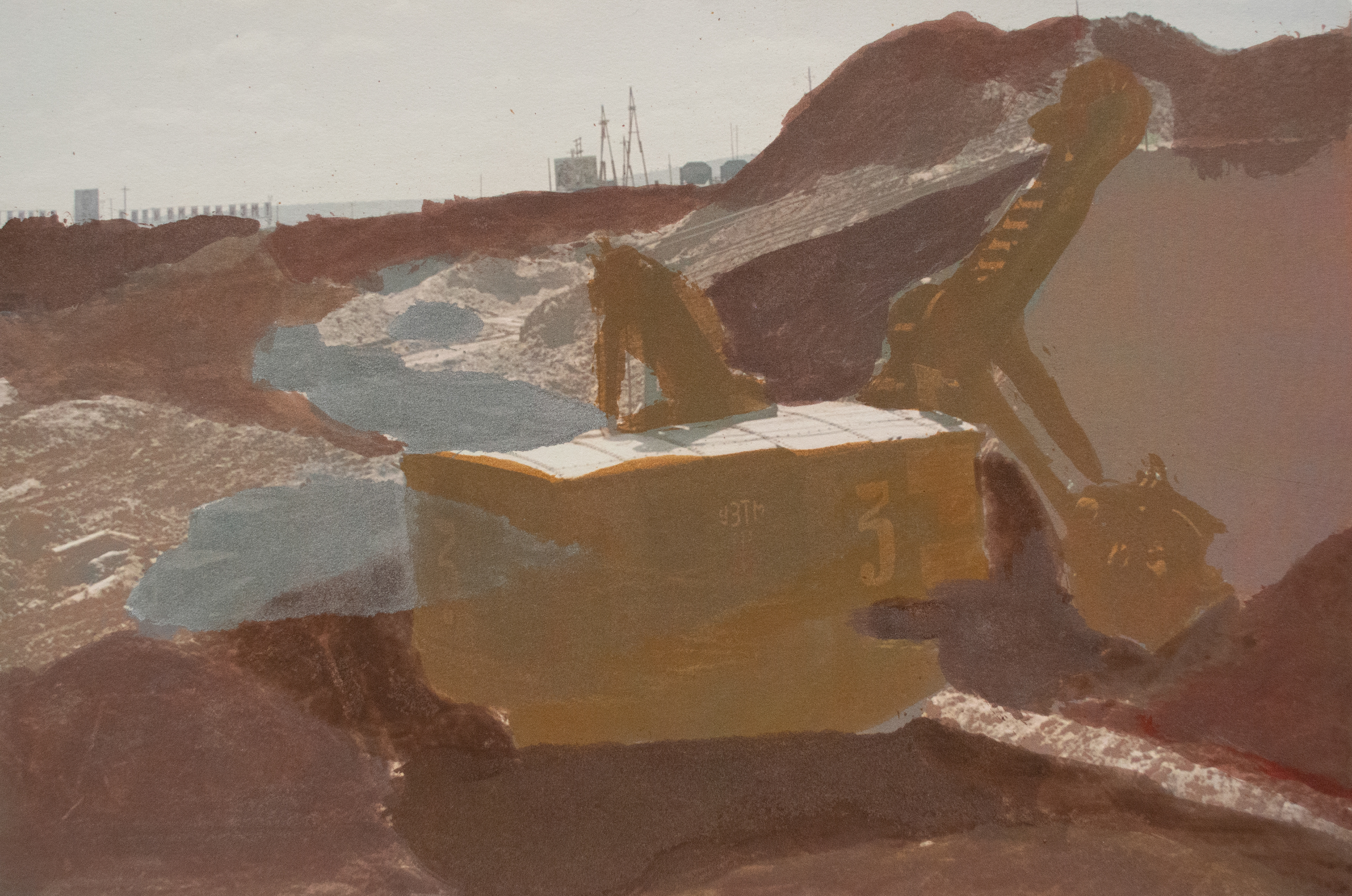 Study for Mikhail I (Mikhail's Excavator), 2021. 16 x 20 in. Monotype and digital print.
