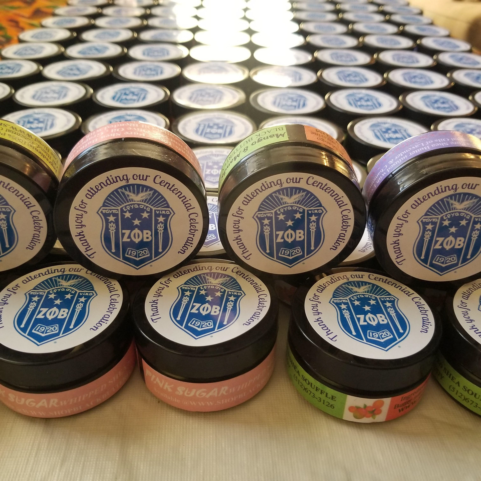 Custom Labels On Custom Mini Body Butters For Zeta Phi Beta Conference Goodie Bags