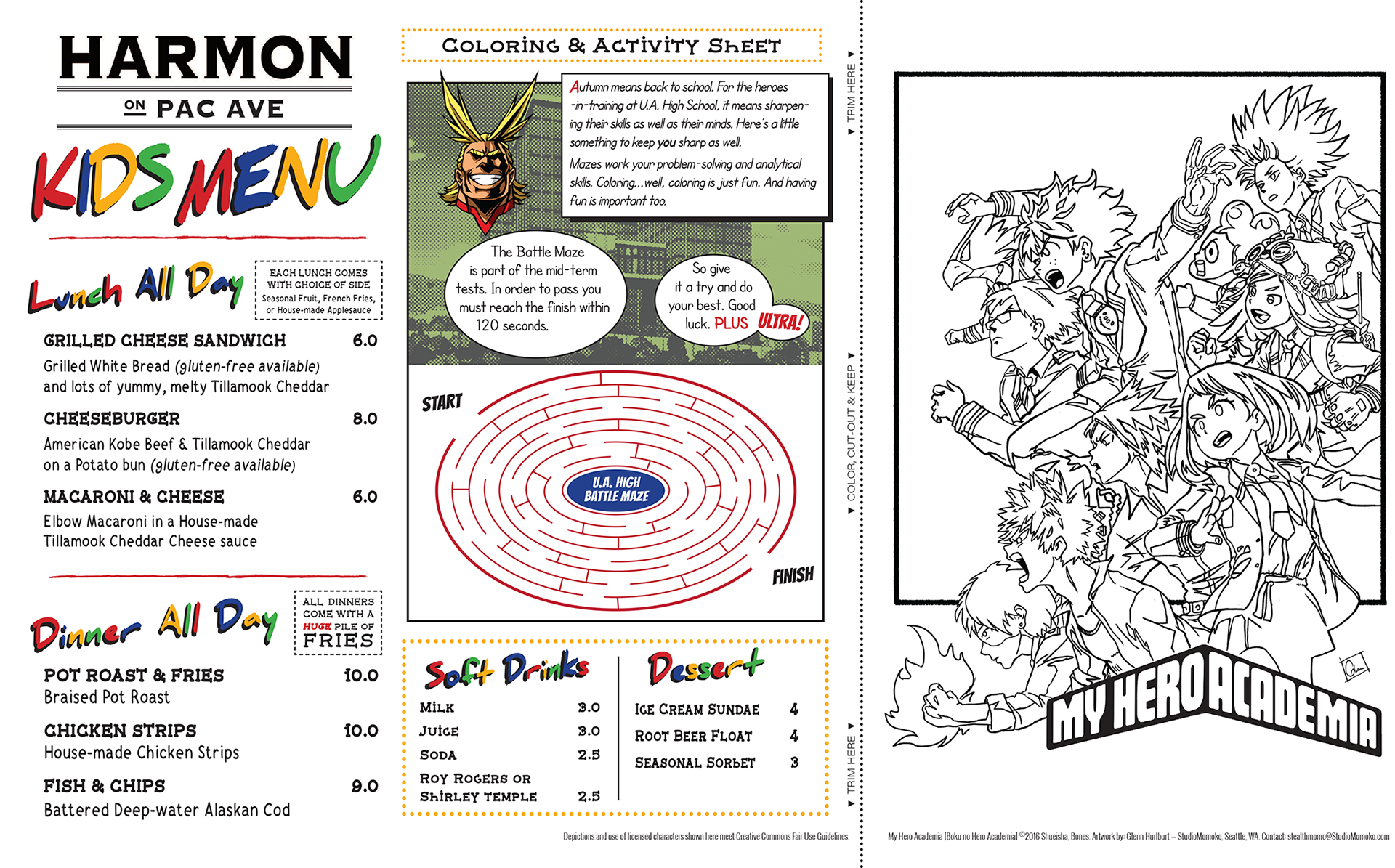 Harmon Brewery Kids Menu