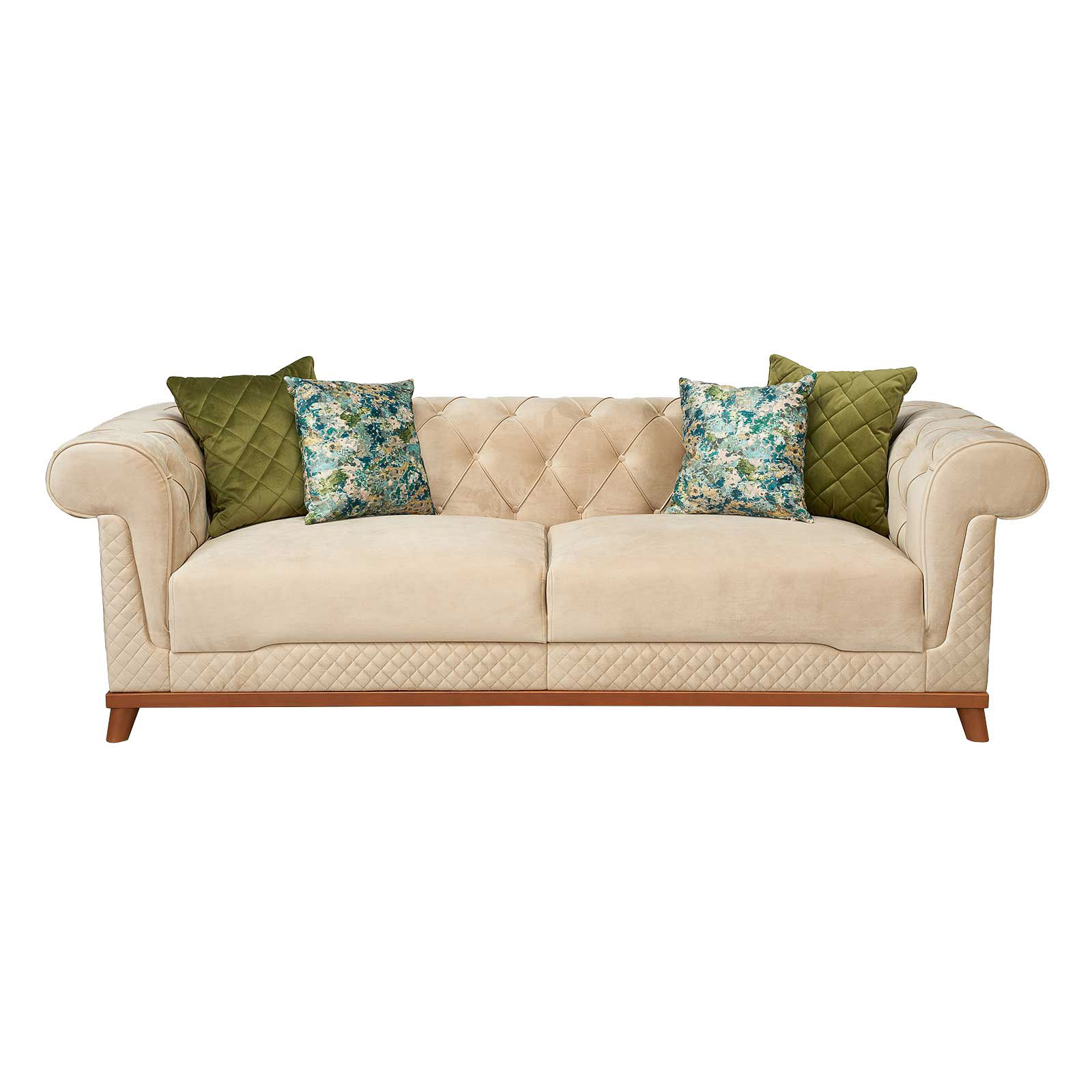 Canapea de doua locuri crem cu perne frontal