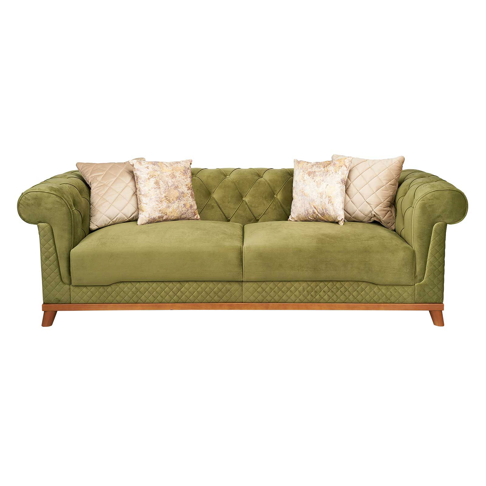 Canapea de doua locuri verde cu perne frontal