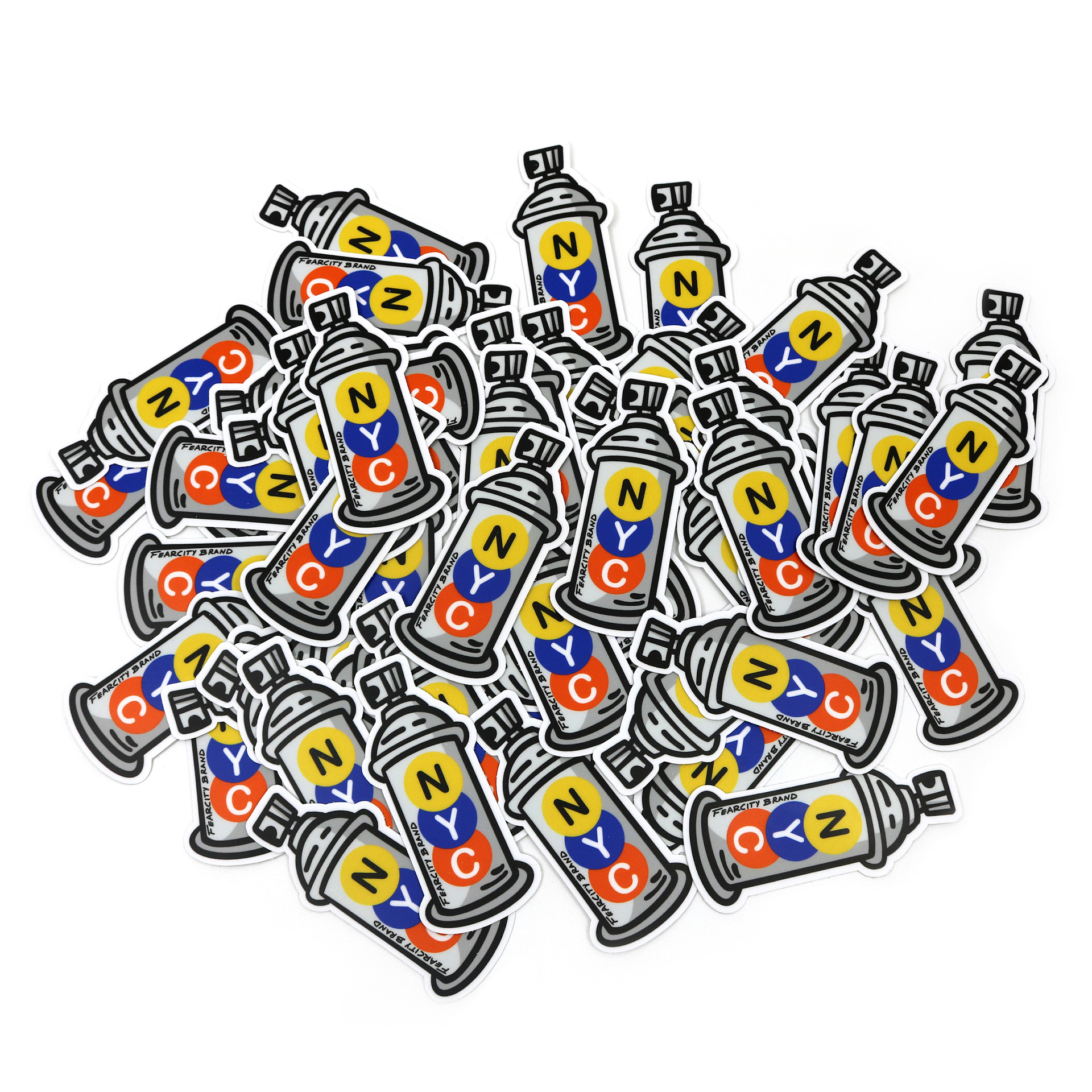 NYC spray can inspired by MTA colors produced as die cut stickers