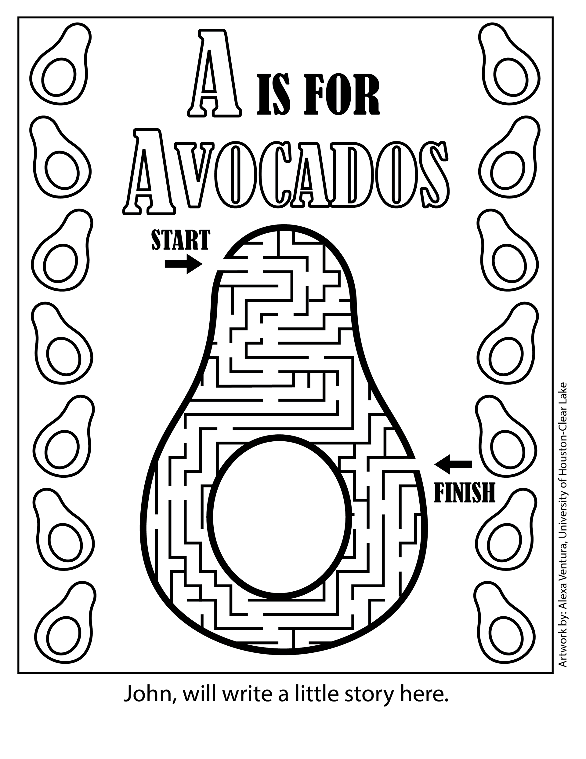 A is for Avocados Coloring Page