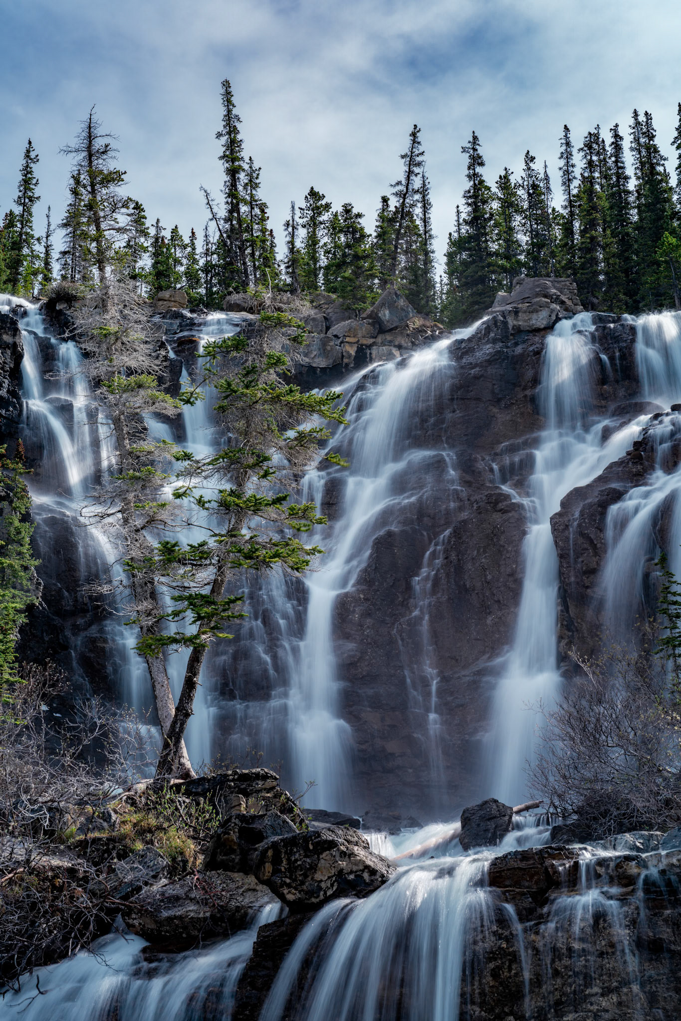Tangle Falls spills down the side of Tangle Peak in Jasper National Park.