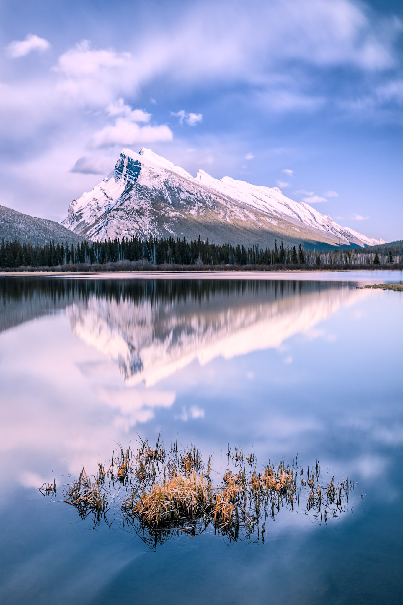 A view of Mount Rundle from Vermilion Lakes in Banff National Park.