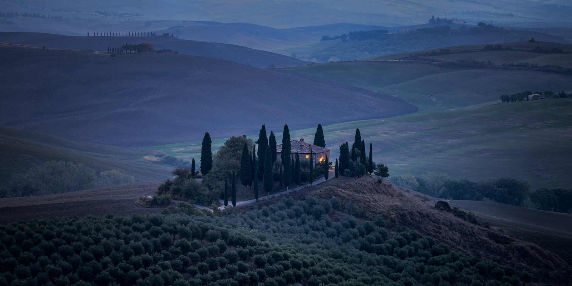 Morning's first light in the Tuscan countryside.
