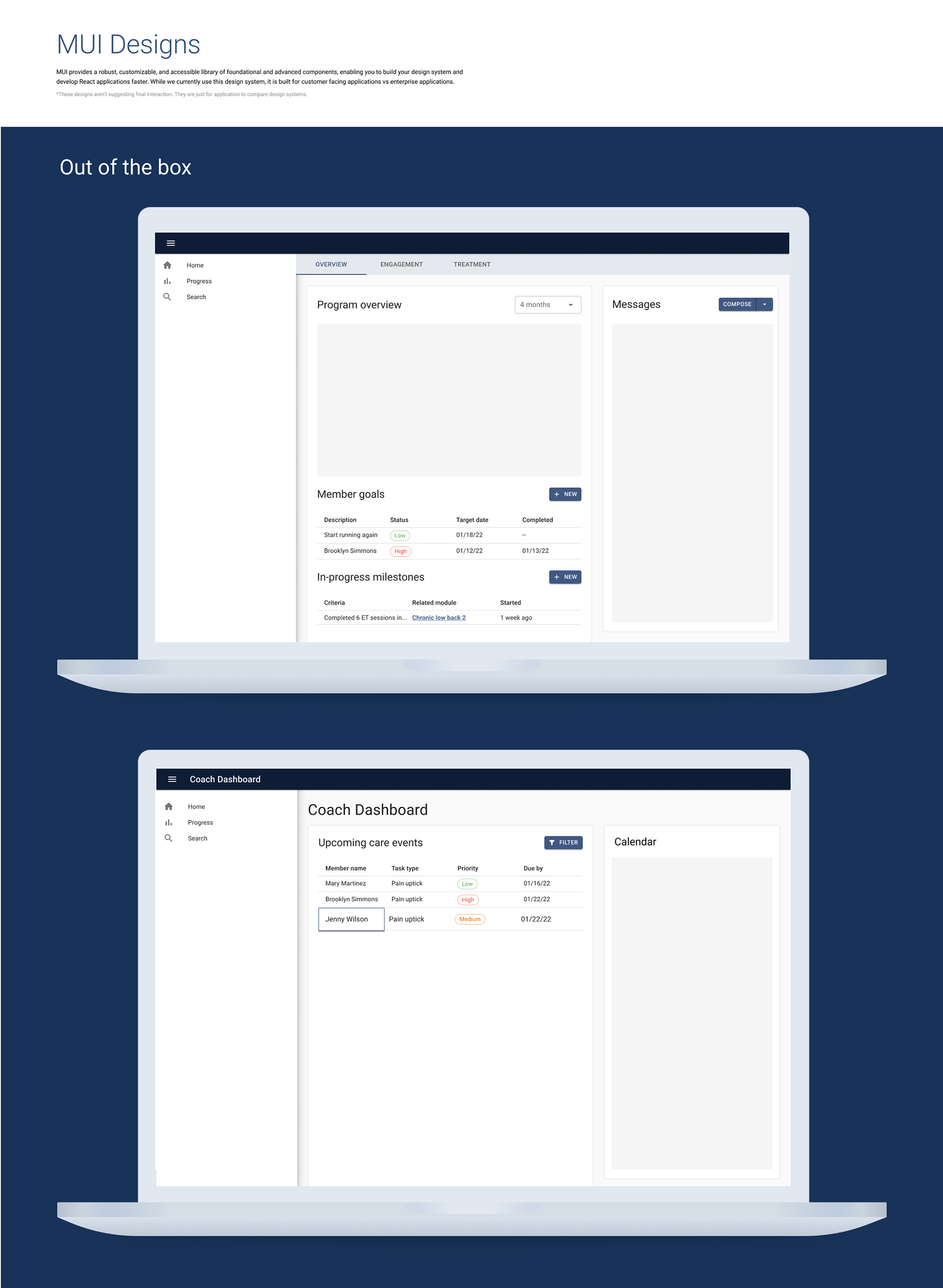Dashboard using out of the box MUI components