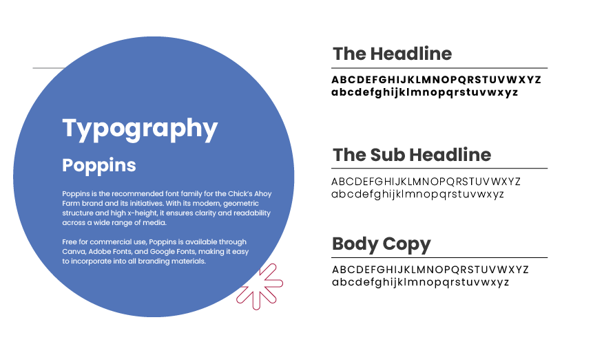 Brand color palette featuring black, cornflower blue, tangerine, and raspberry.