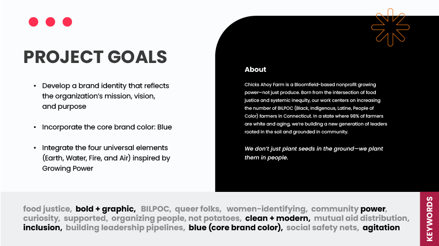 Project goals and mission statement for Chick’s Ahoy Farm nonprofit.