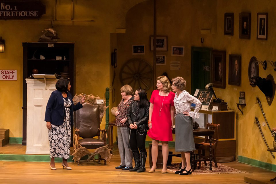 Worked on the aged paint on podium and tapestry on back wall