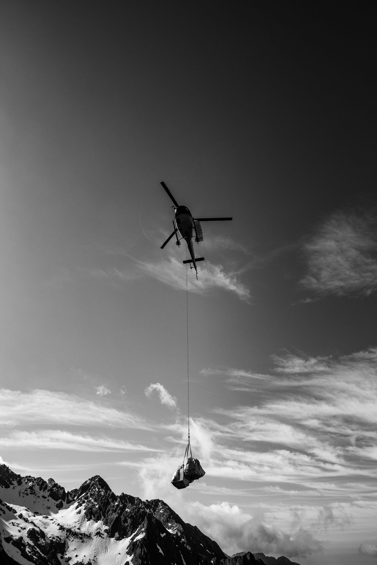 Helicopter reaching the hut