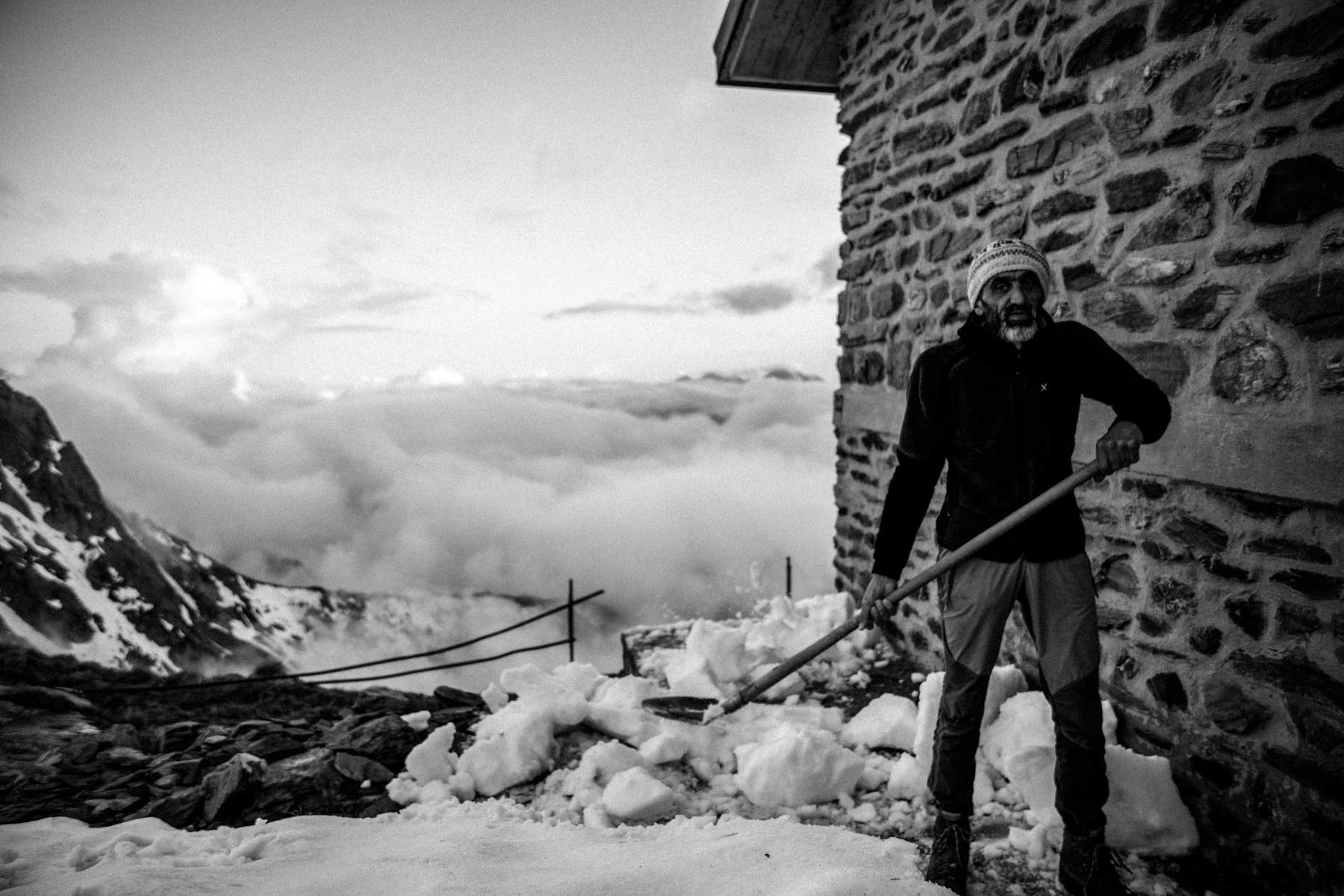 Breaking up the snow to clear a path