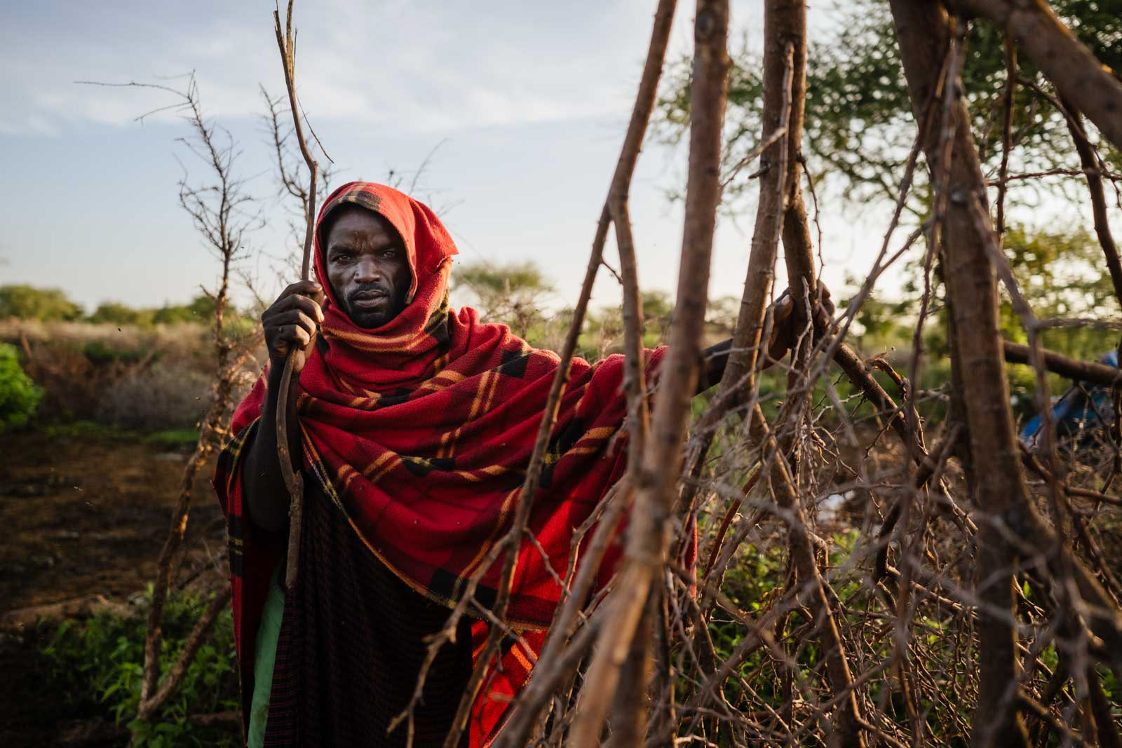 Maasai shepherd in a temporary boma