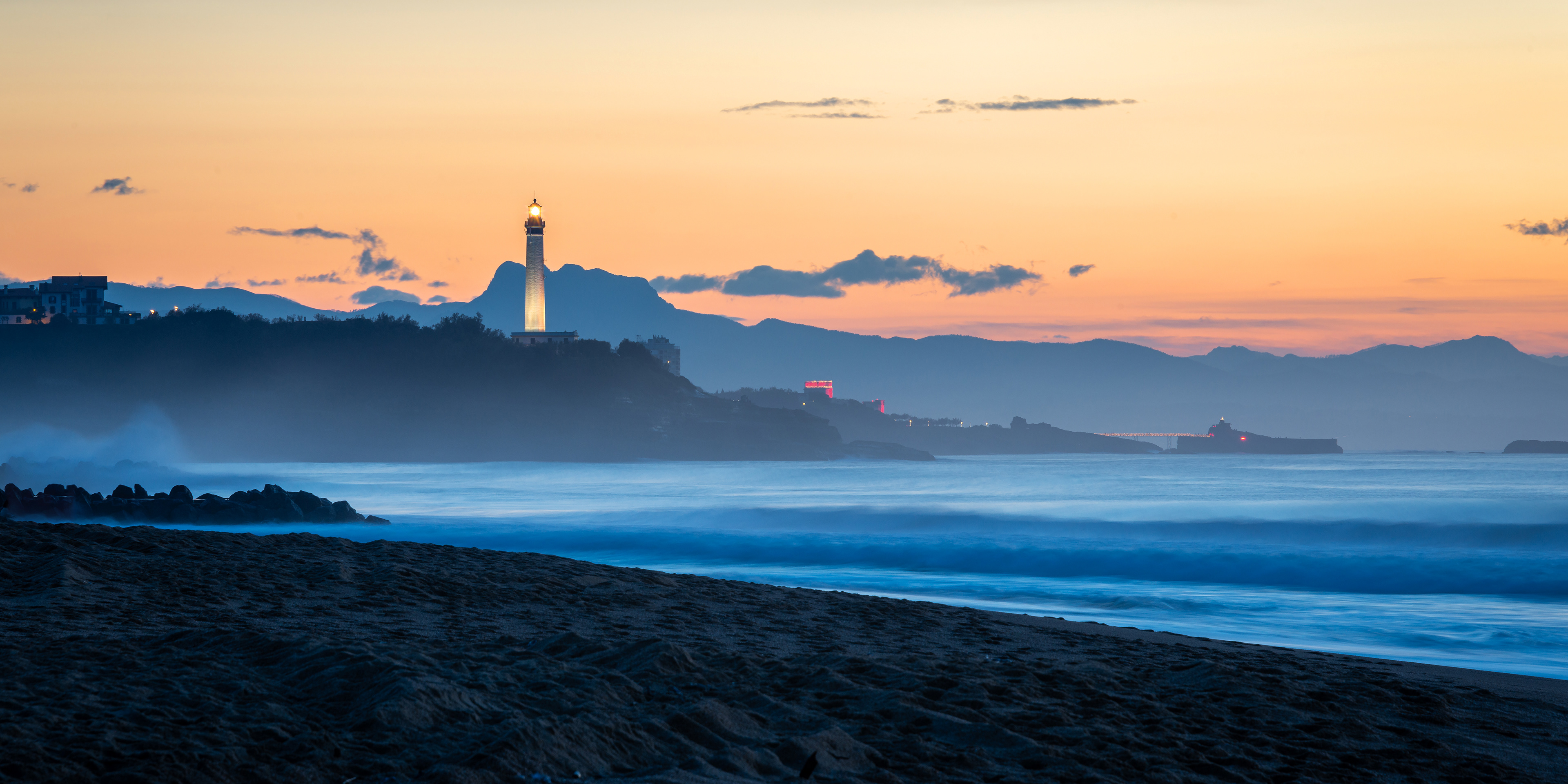 Biarritz lighthouse at sunset, France