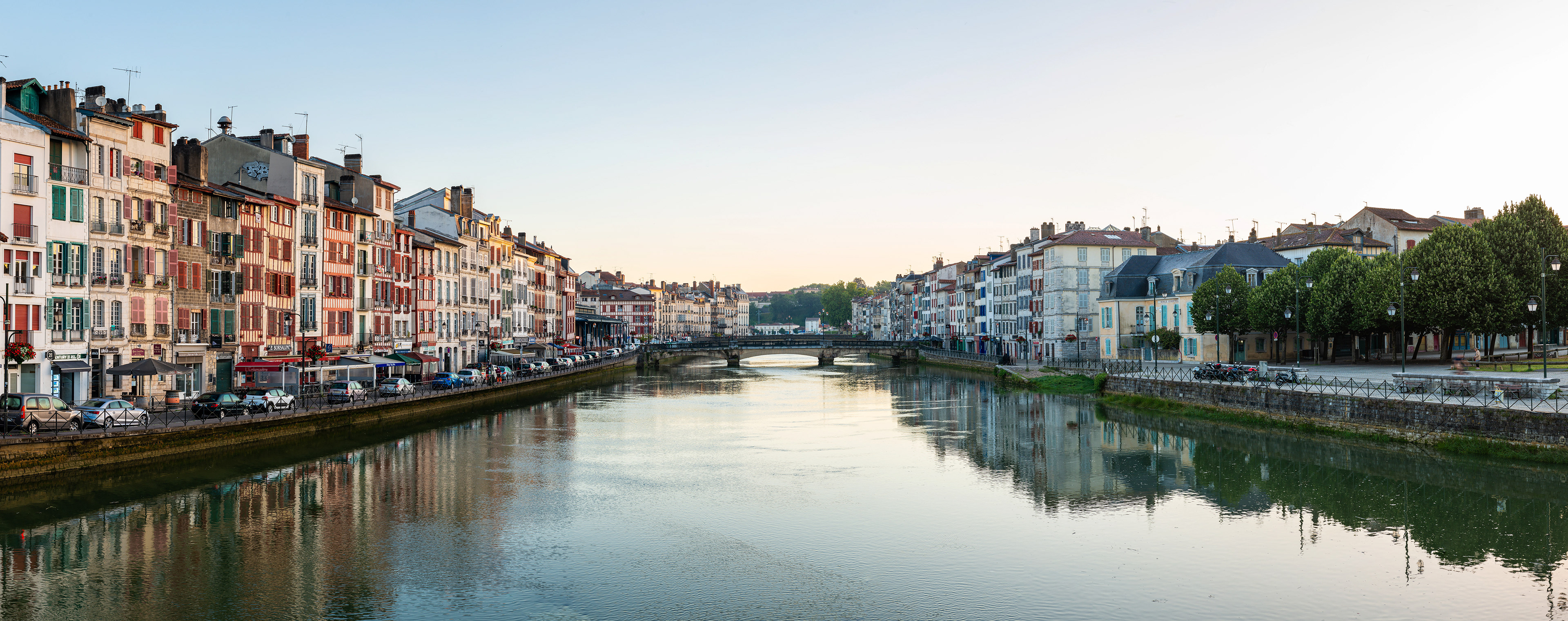 Panoramic view of the Nive River in Bayonne, France