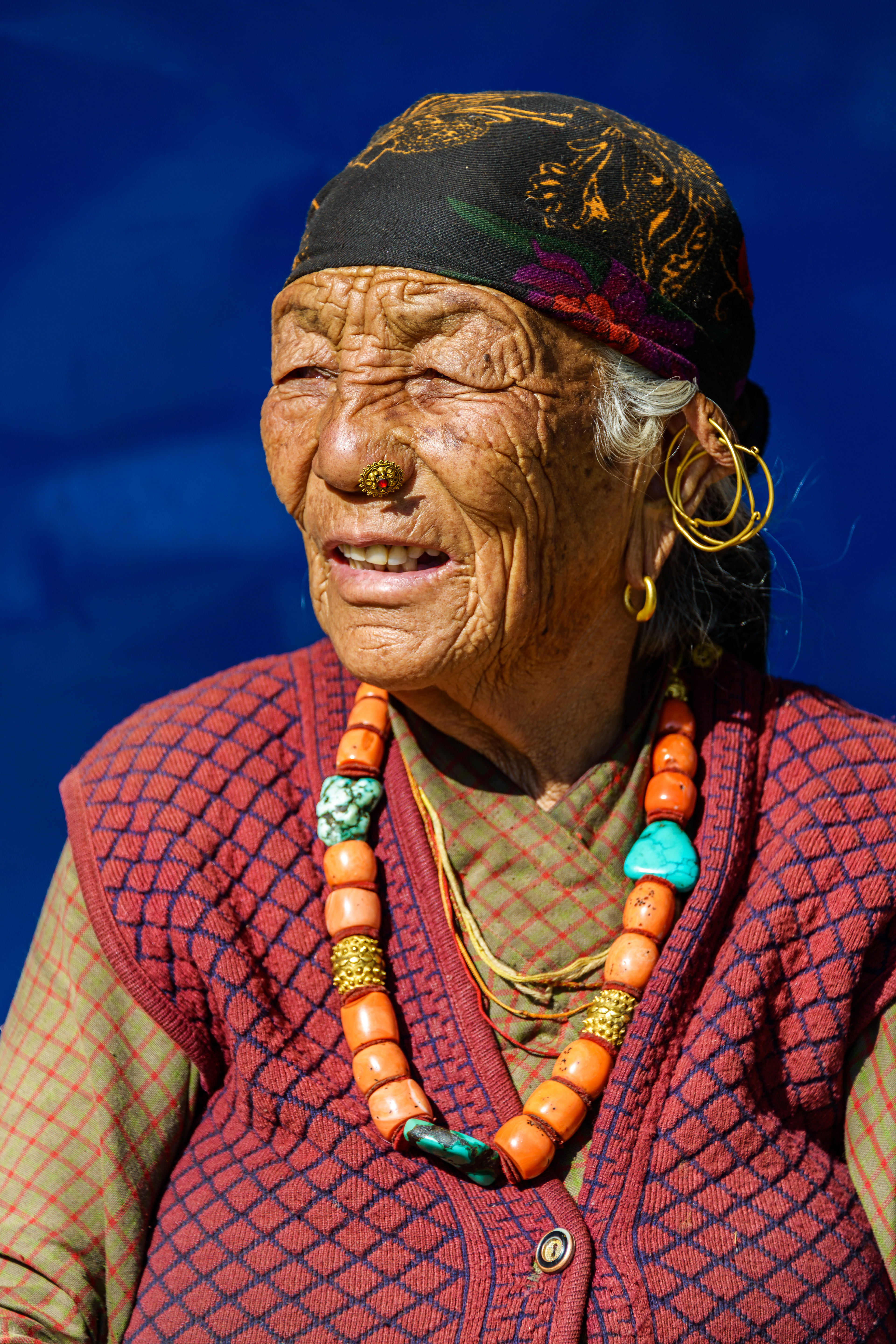 Portrait of an elderly Nepali Gurung woman in , Nepal